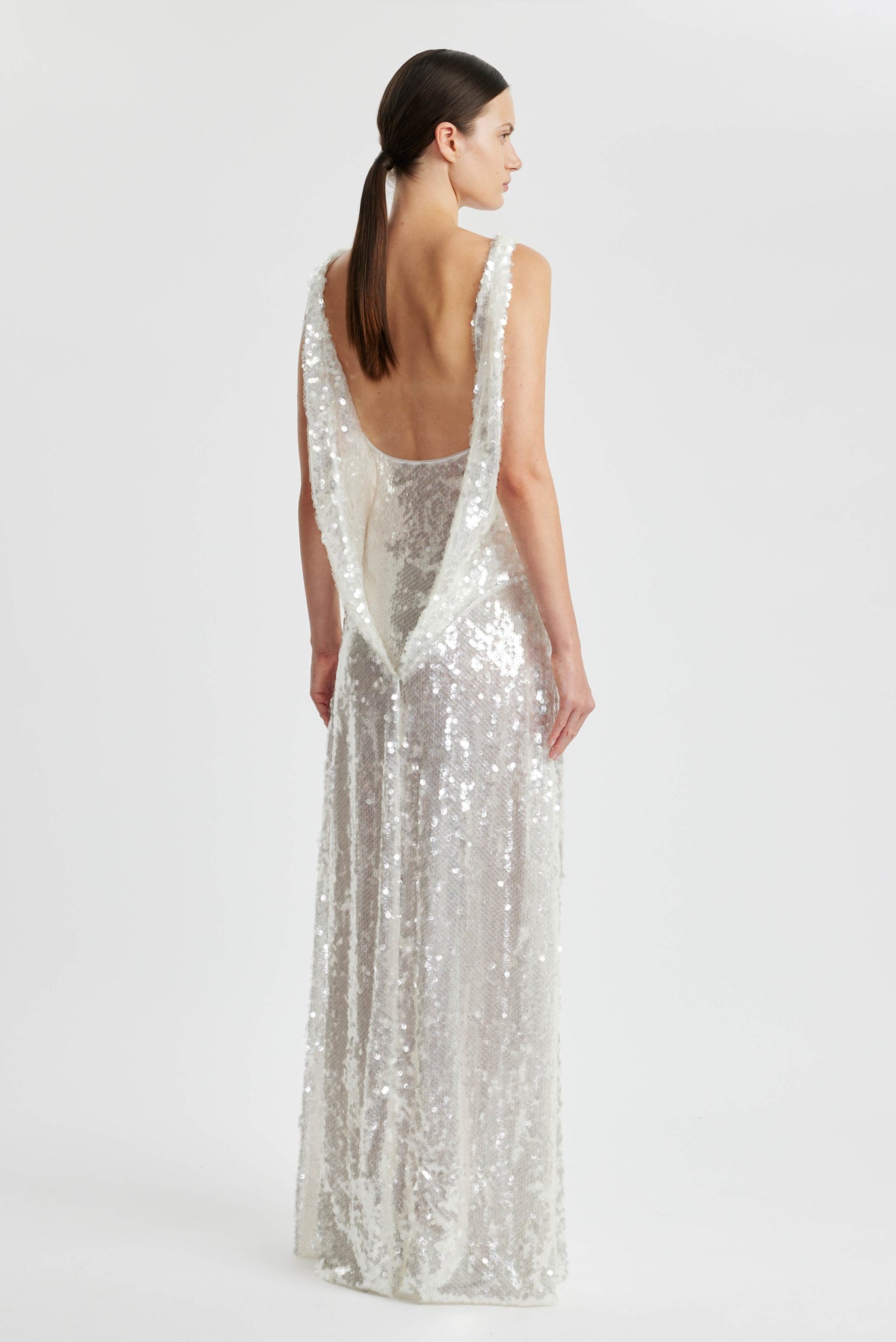 Leoni Evening Dress In Clear & White Sequins | Emilia Wickstead