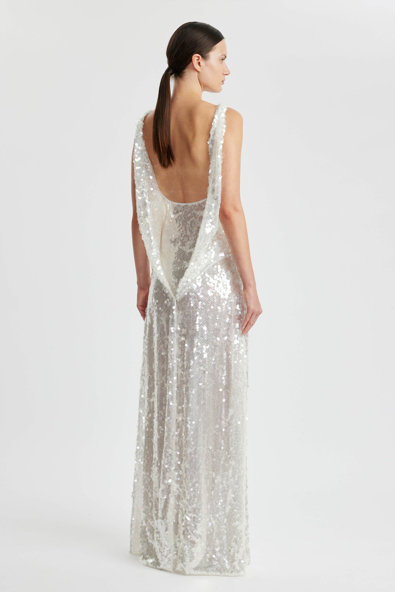 Leoni Evening Dress In Clear & White Sequins | Emilia Wickstead Leoni Evening Dress In Clear & White Sequins | Emilia Wickstead
