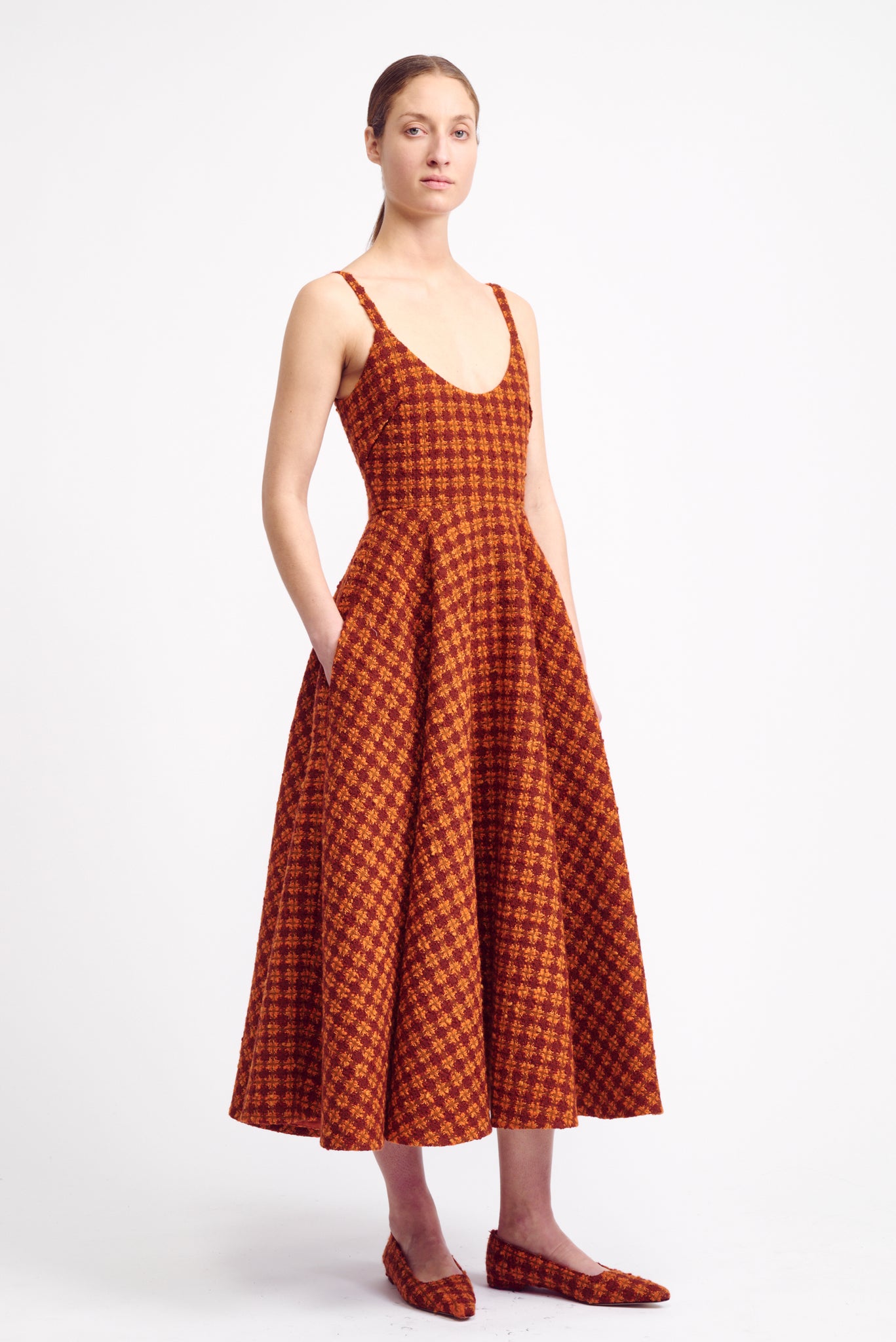 Leena Rust & Mustard Heritage Wool Dress | Emilia Wickstead