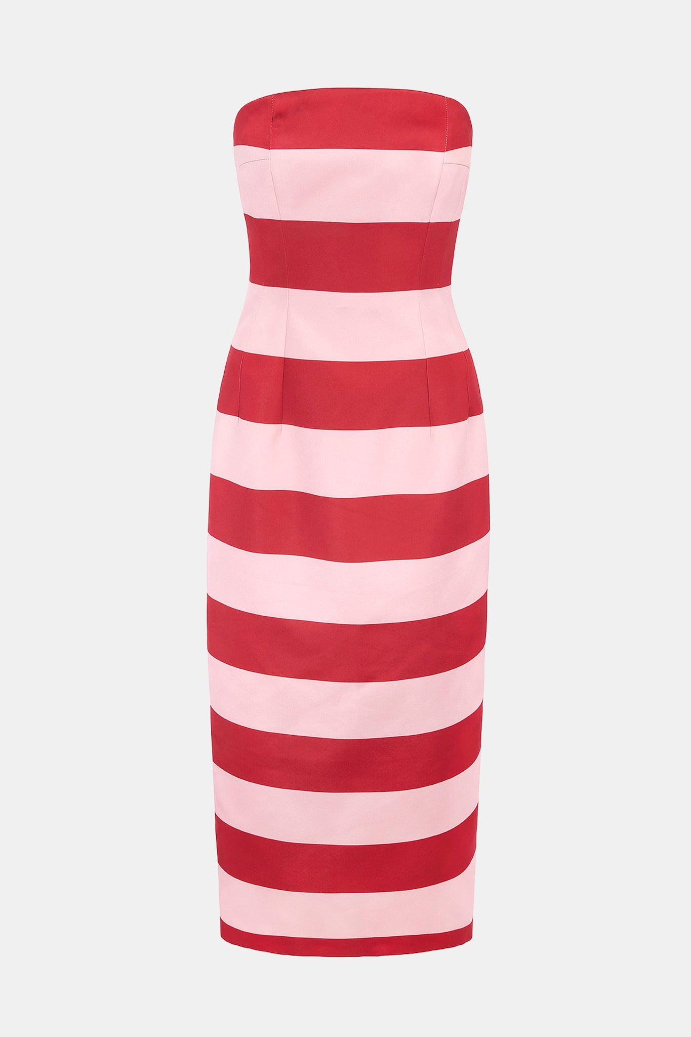 Leila Dress In Pink And Red Stripe Italian Duchess Satin