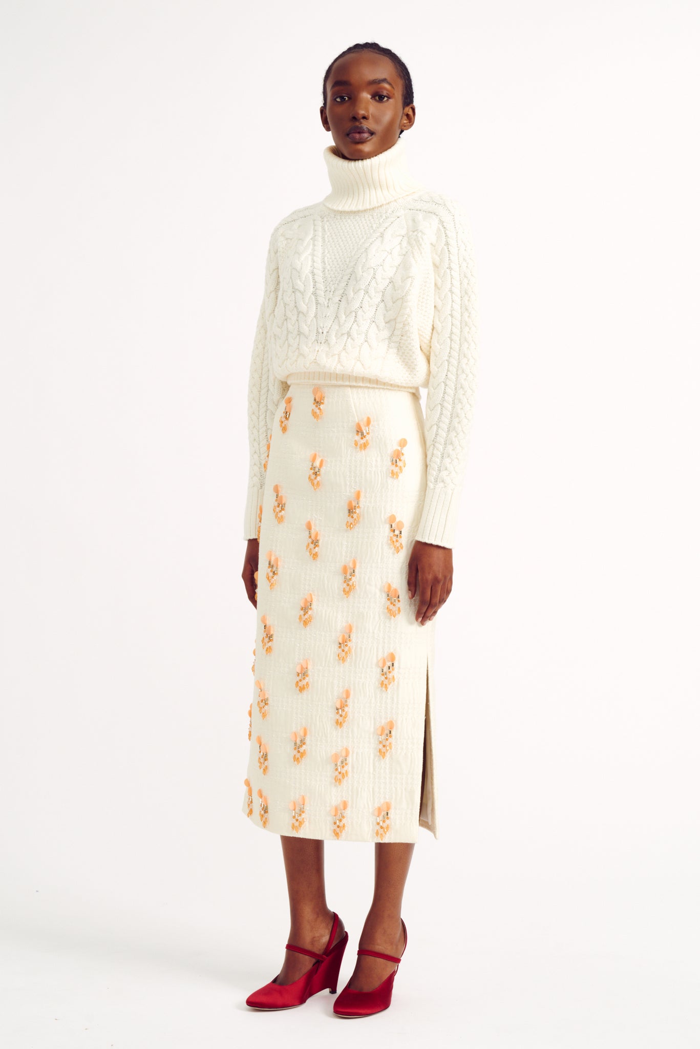 Lenna Embellished Skirt in Ivory Check Tweed | Emilia Wickstead