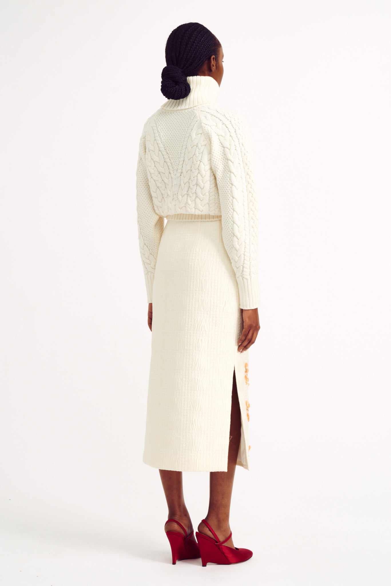 Lenna Embellished Skirt in Ivory Check Tweed | Emilia Wickstead