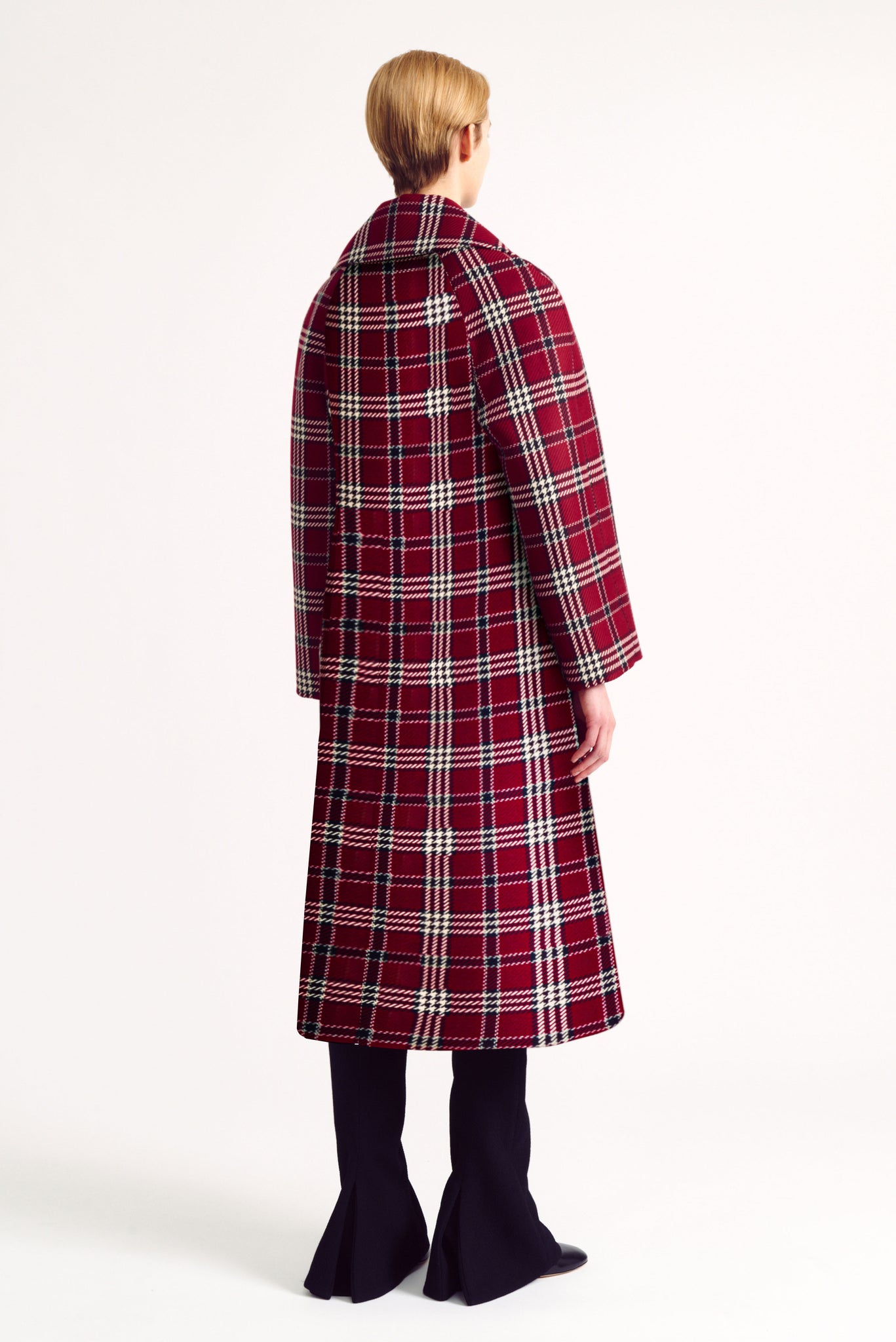 Lilabet Maroon Check Shetland Tartan Coat | Emilia Wickstead