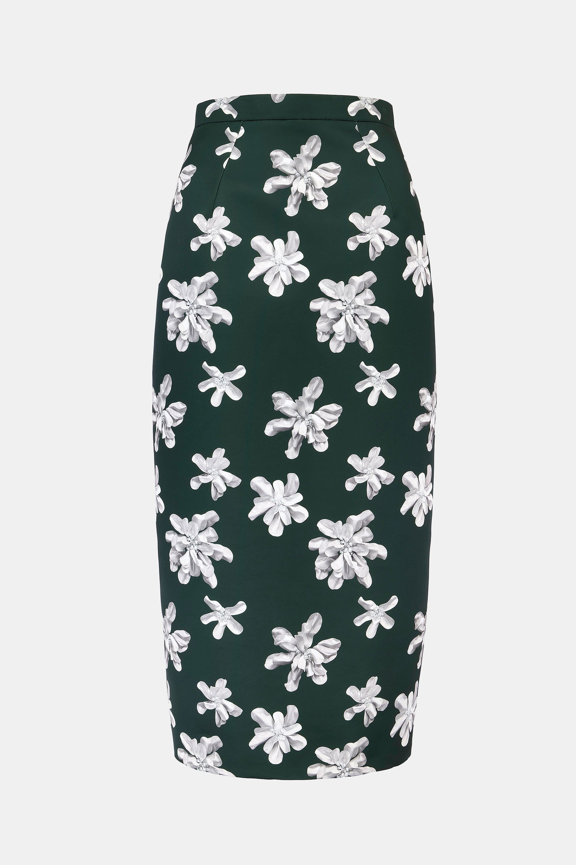 Lorelei Skirt In Ivory Floral On Hunter Green Genzianella