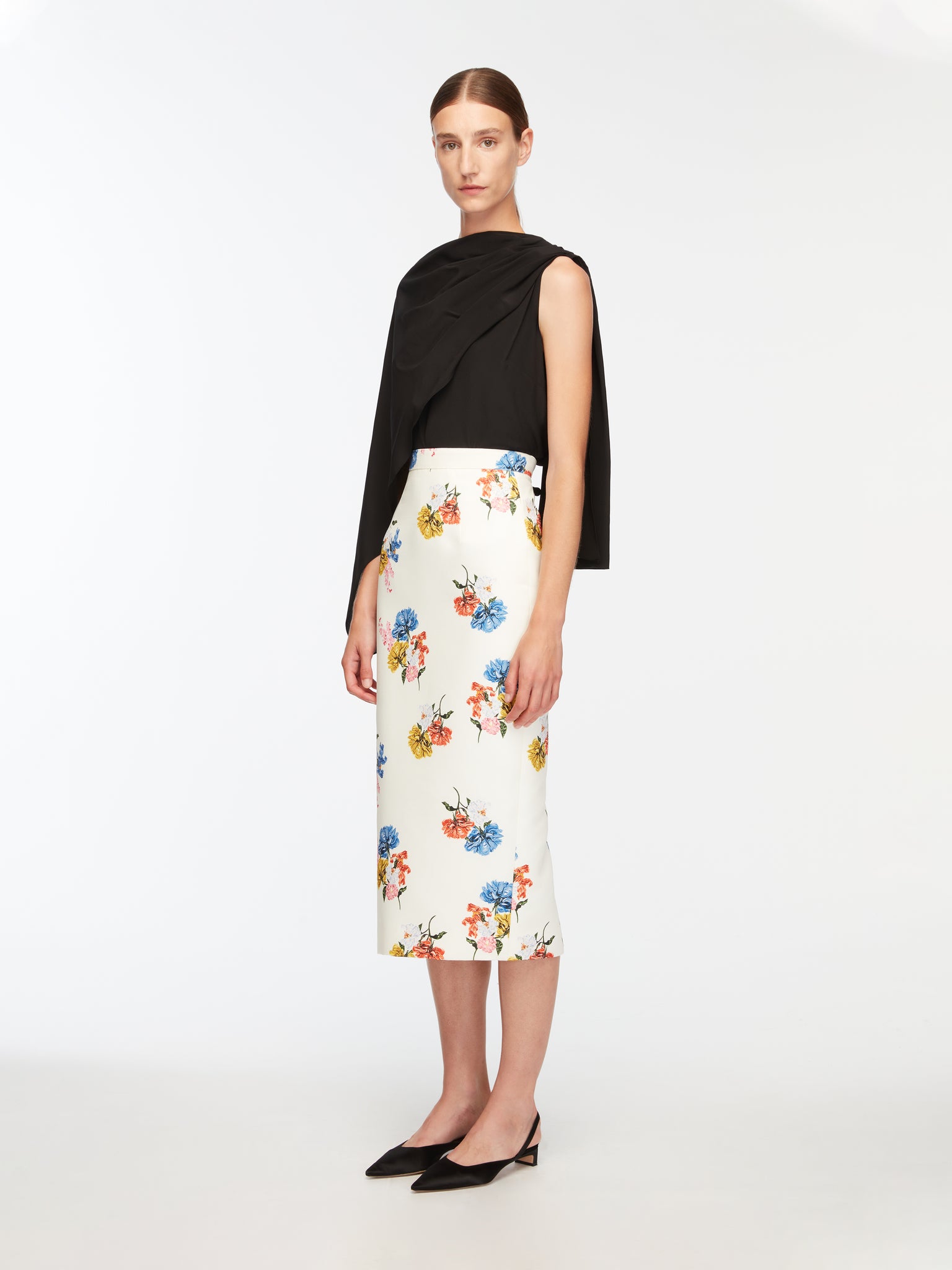 Lorelei skirt In Retro Bouquet On White Taffeta Faille