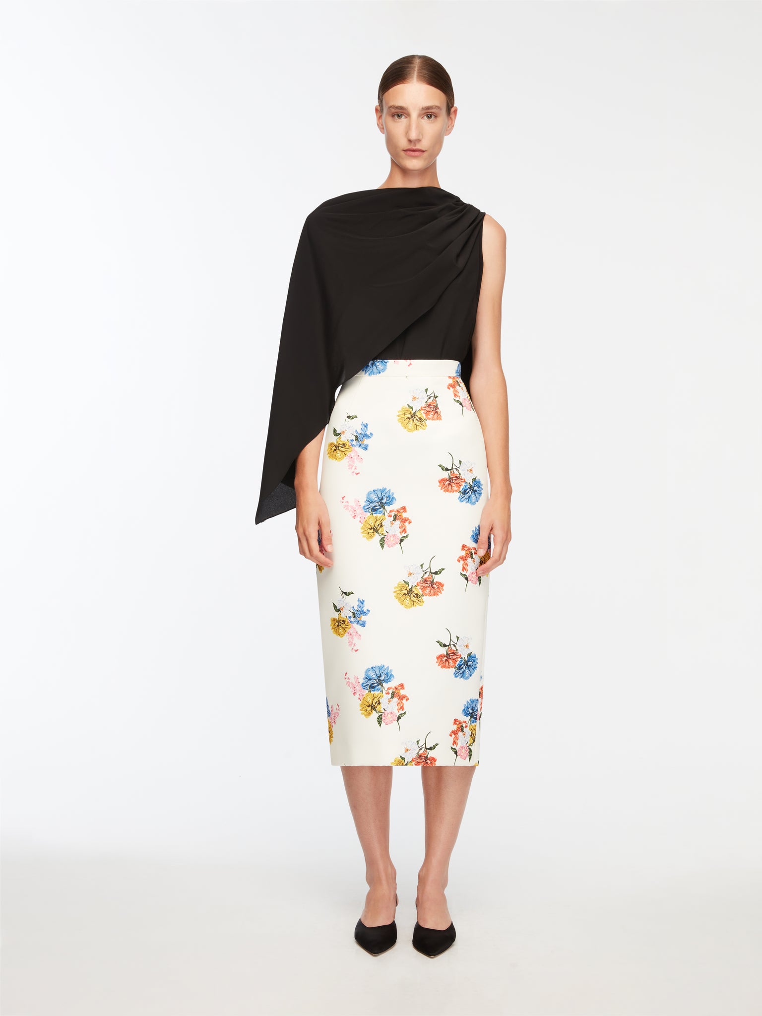 Lorelei skirt In Retro Bouquet On White Taffeta Faille