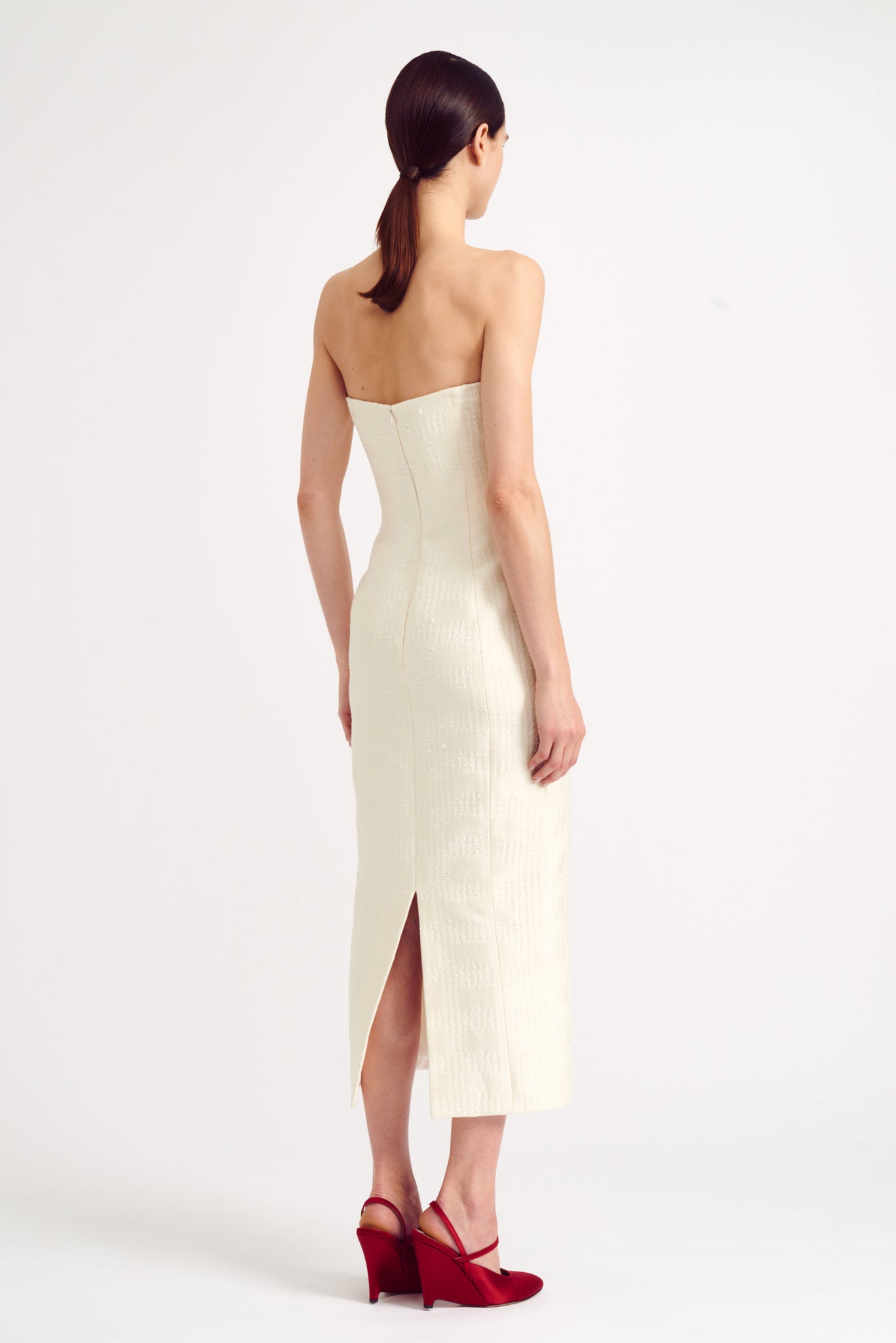 Lowre Strapless Dress in Check Ivory Tweed | Emilia Wickstead