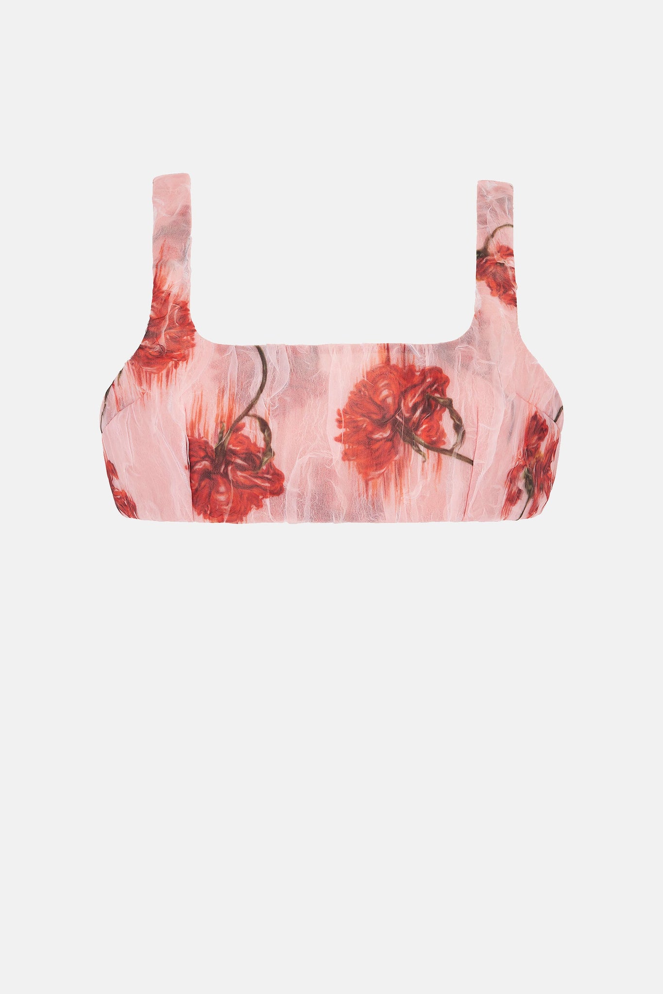 Luis Top In Coral Floral Print On Pink Textured Organza | Emilia Wickstead