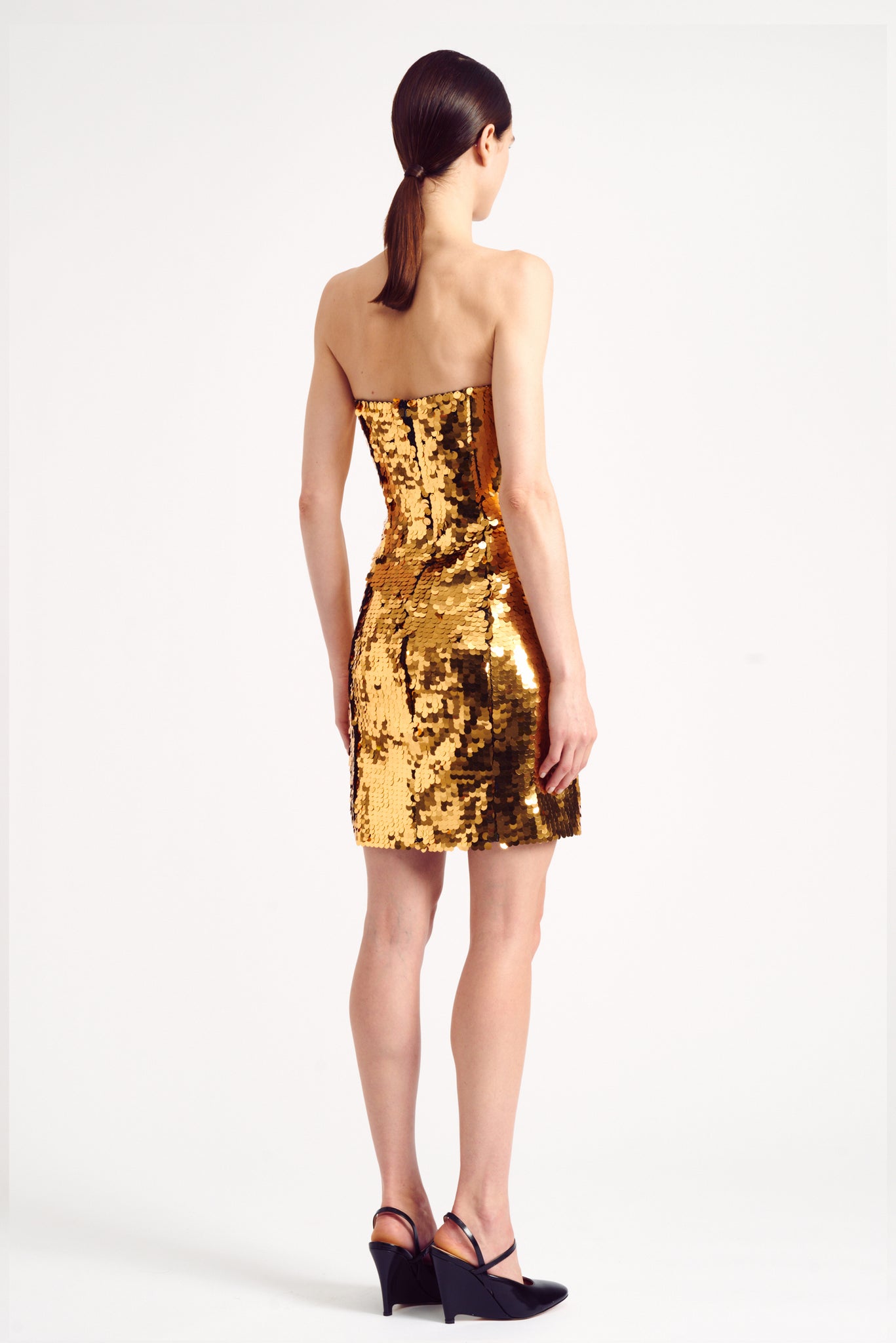 Lysa Gold Paillette Sequin Strapless Mini Dress | Emilia Wickstead