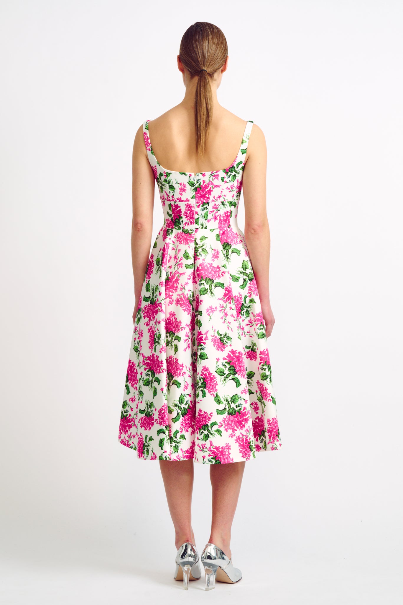 Mona Pink Forget-Me-Not Floral Print Tafetta Faille Dress