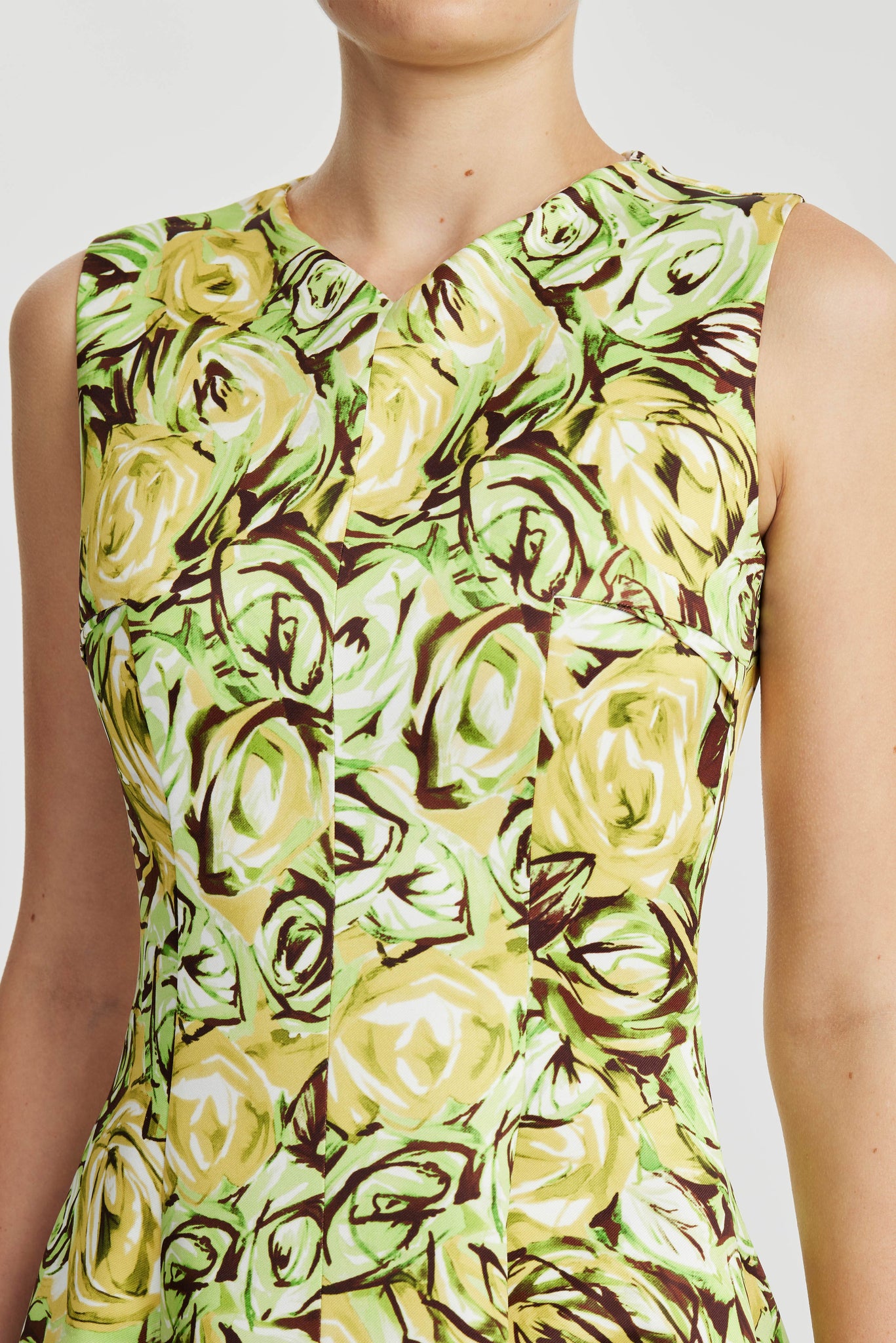 Madi Dress In Abstract Green And Lemon Rose Printed Twill | Emilia Wickstead