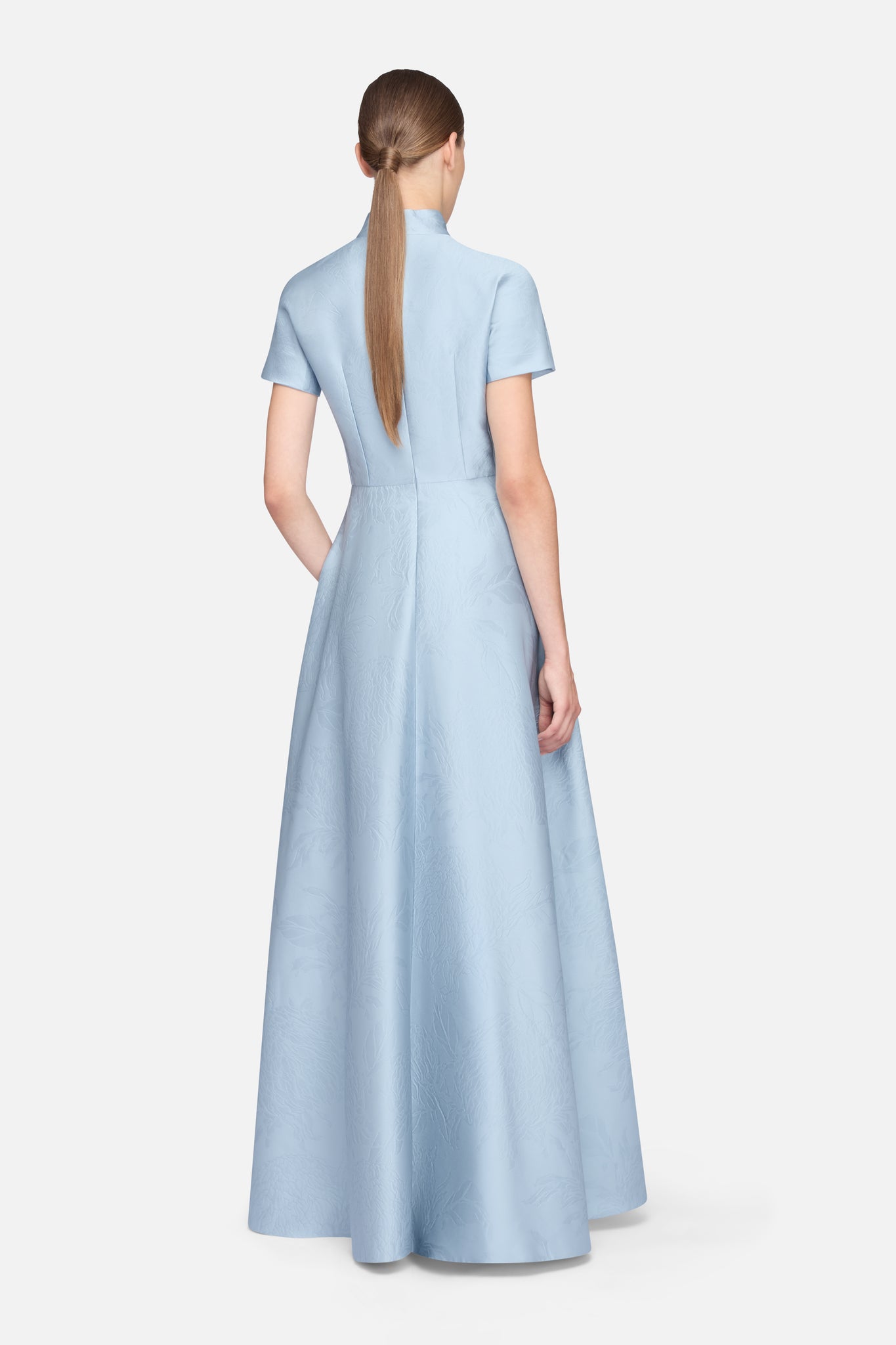Malinda Dress in Icy Blue Embossed Cloque– Emilia Wickstead