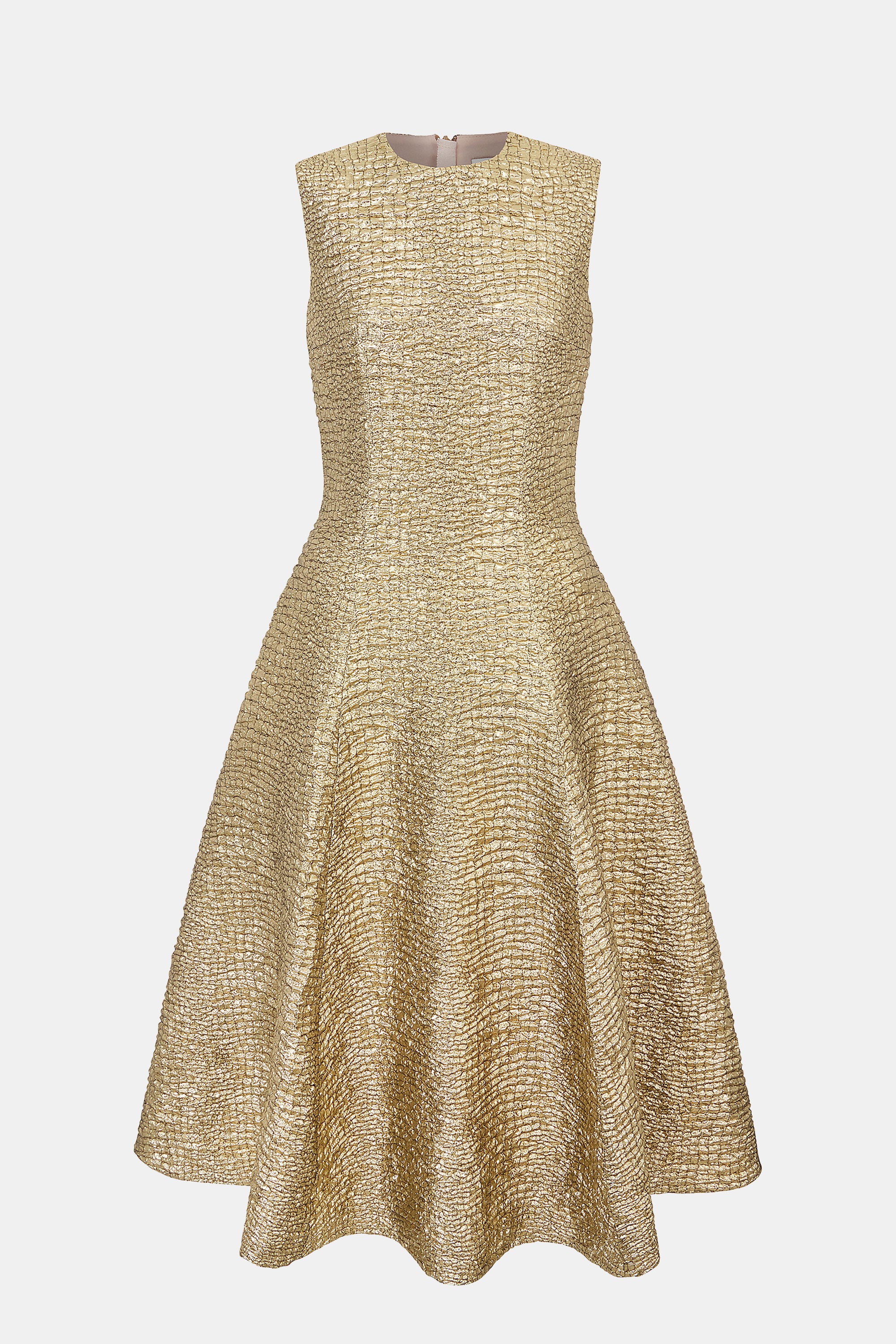 Mara Dress In Gold Metallic Seersucker