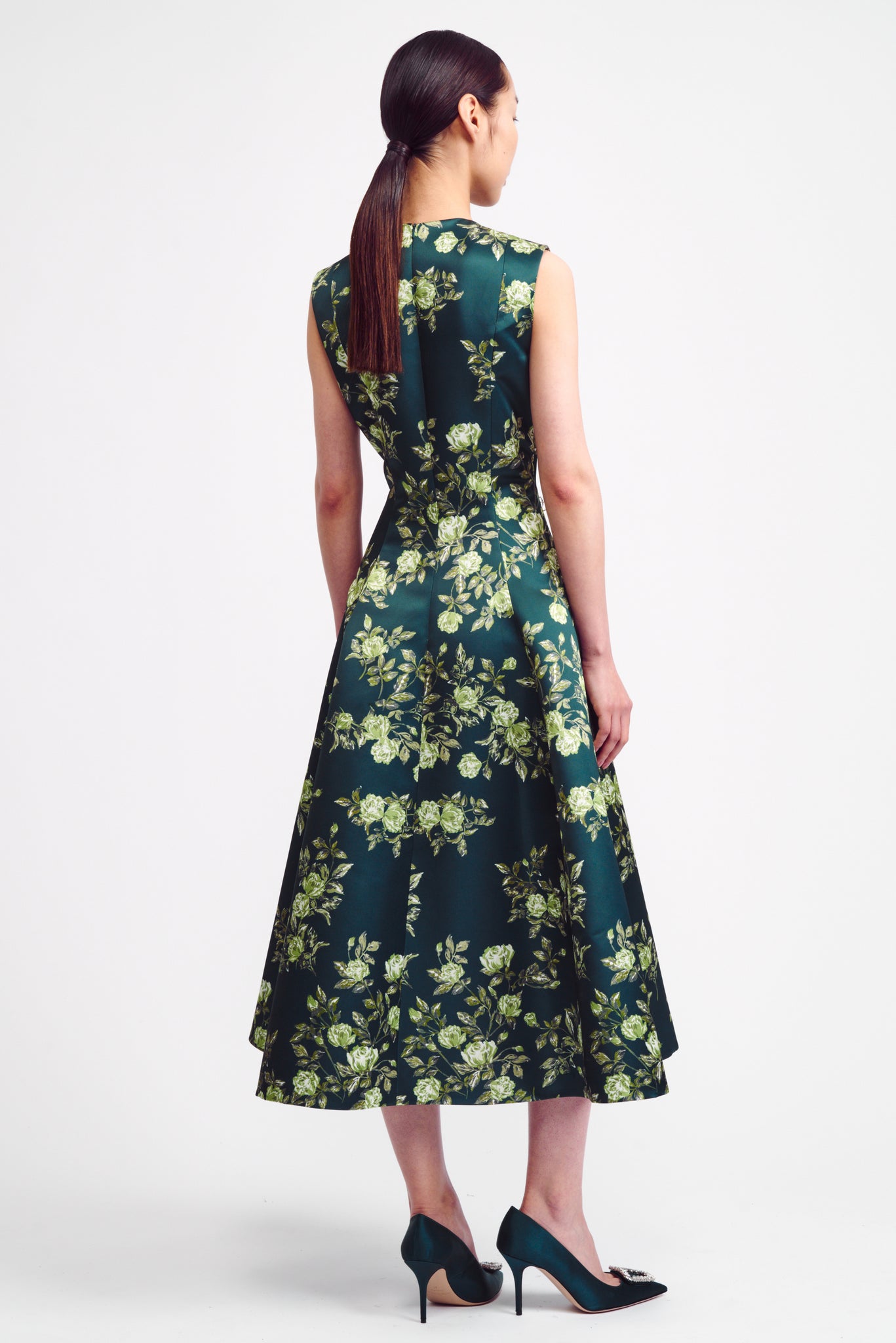 Mara Emerald Floral Printed Italian Duchess Satin Dress | Emilia Wickstead