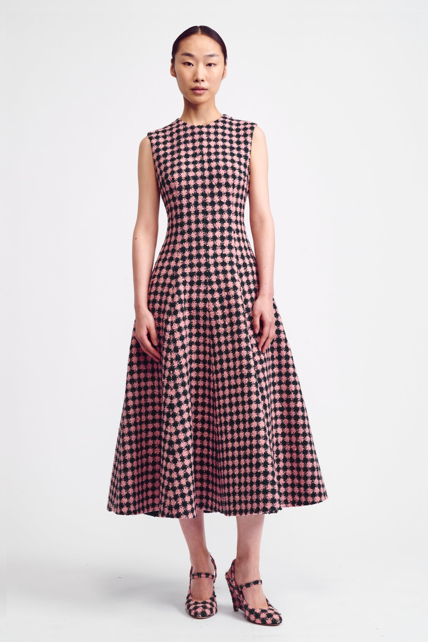 Mara Green & Pink Houndstooth Boucle Dress | Emilia Wickstead