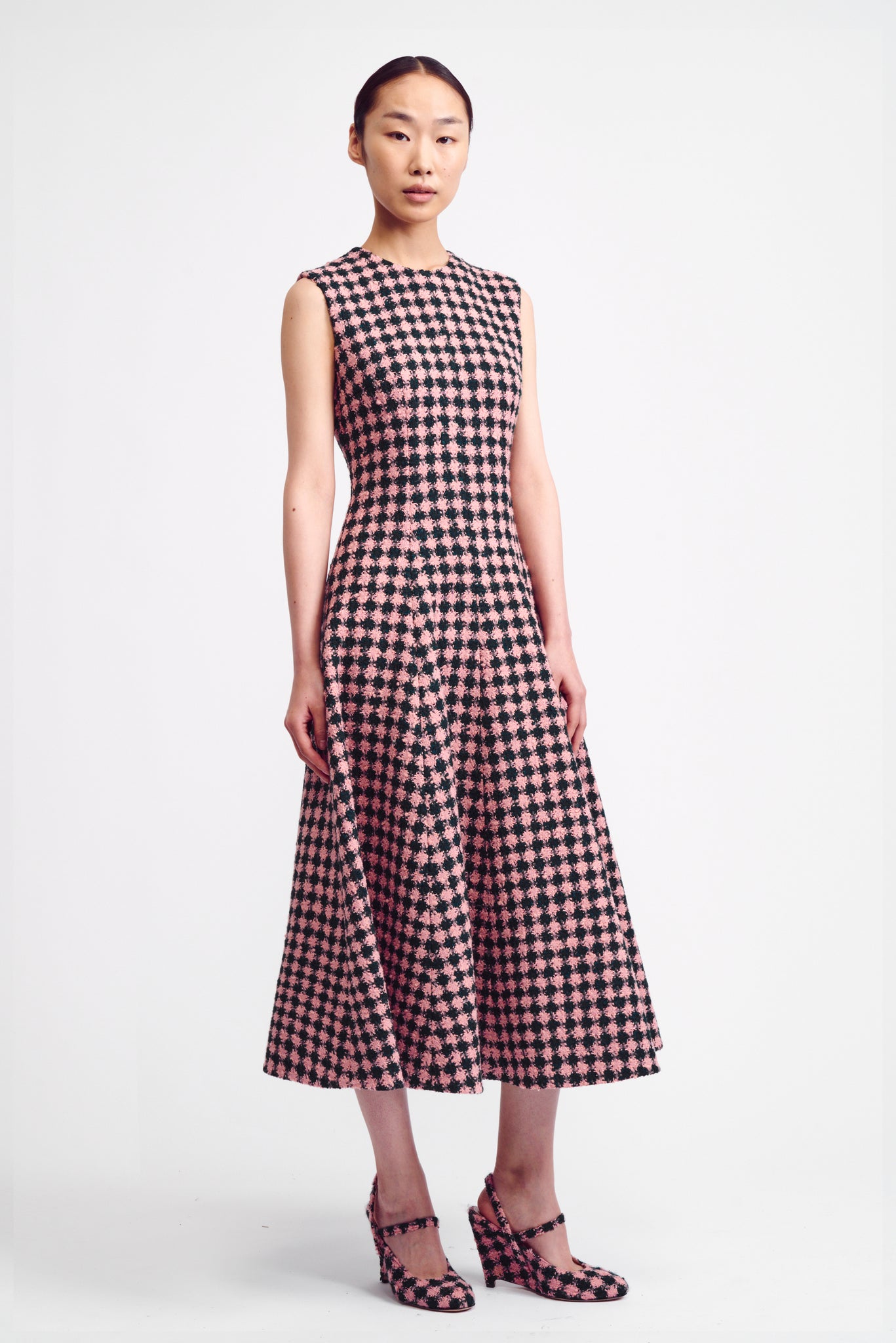 Mara Green & Pink Houndstooth Boucle Dress | Emilia Wickstead