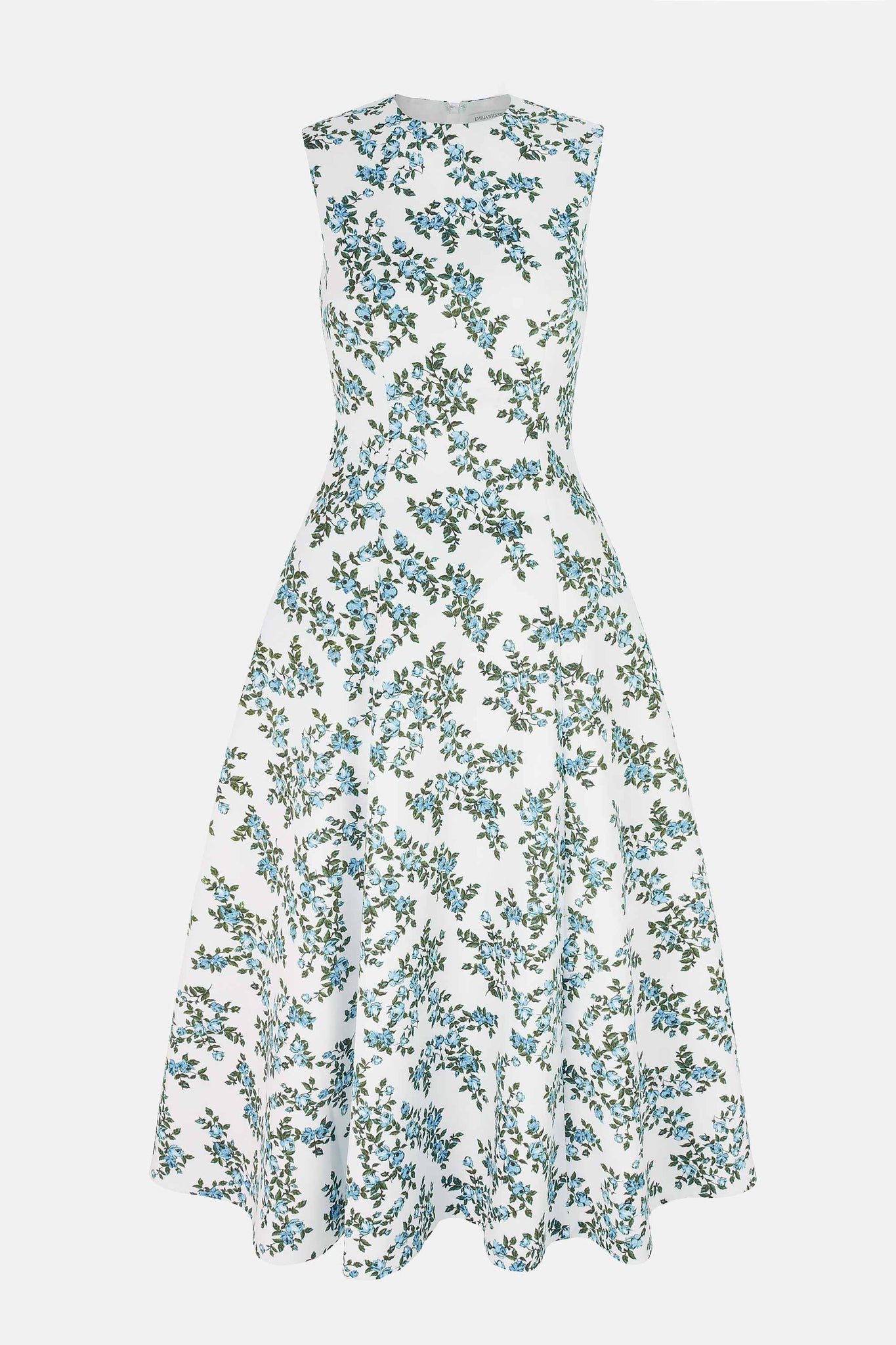 Mara Dress Blue Rose on White Taffeta Faille - Emilia Wickstead