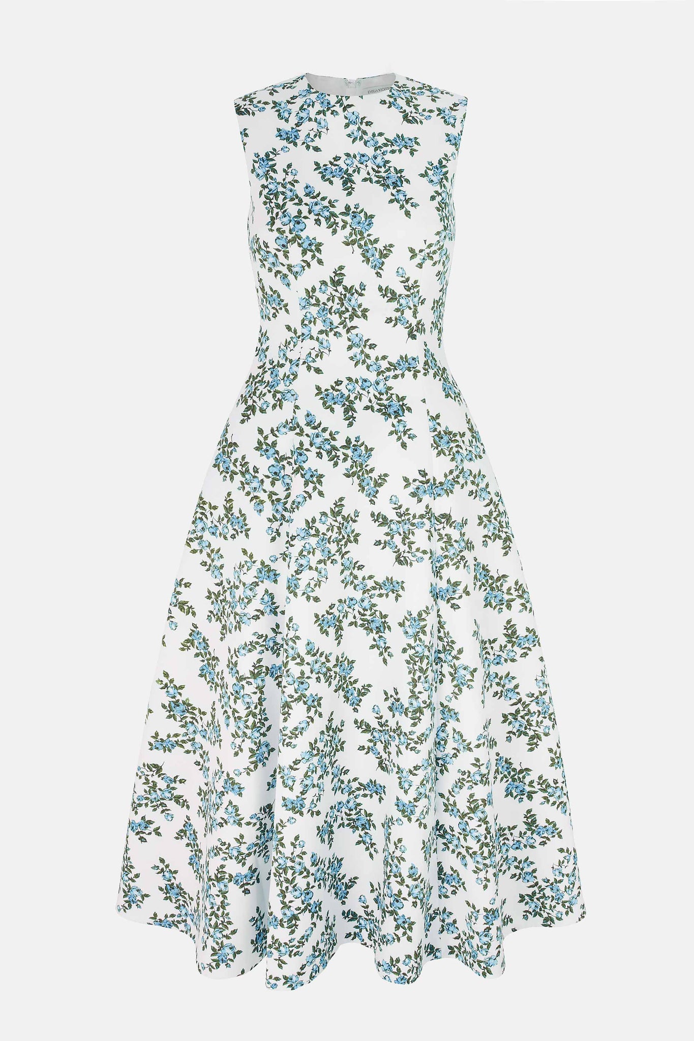 Mara Dress Blue Rose on White Taffeta Faille | Emilia Wickstead Mara Dress Blue Rose on White Taffeta Faille | Emilia Wickstead