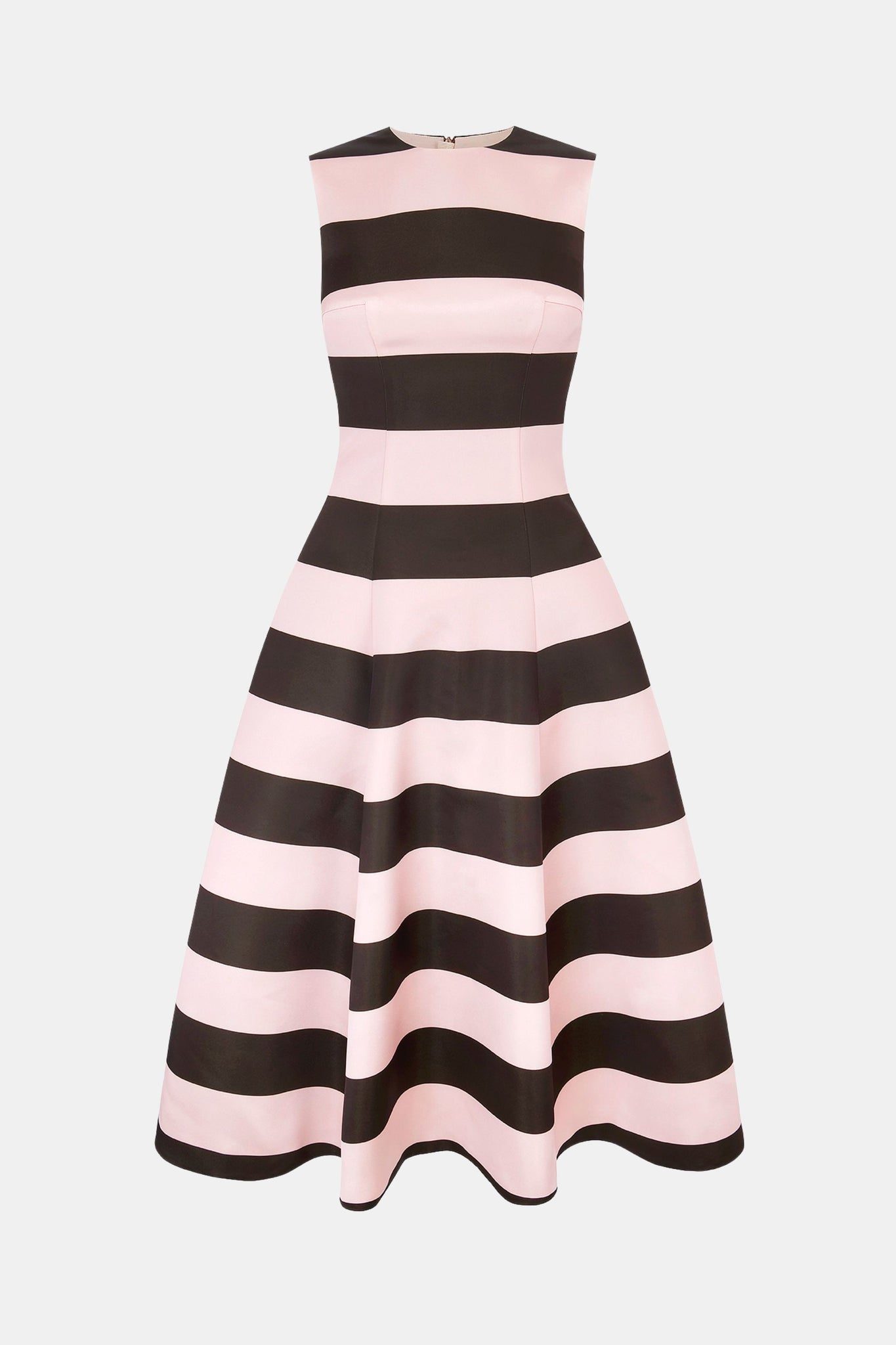 Mara Dress In Pink And Brown Stripe Italian Duchess Satin