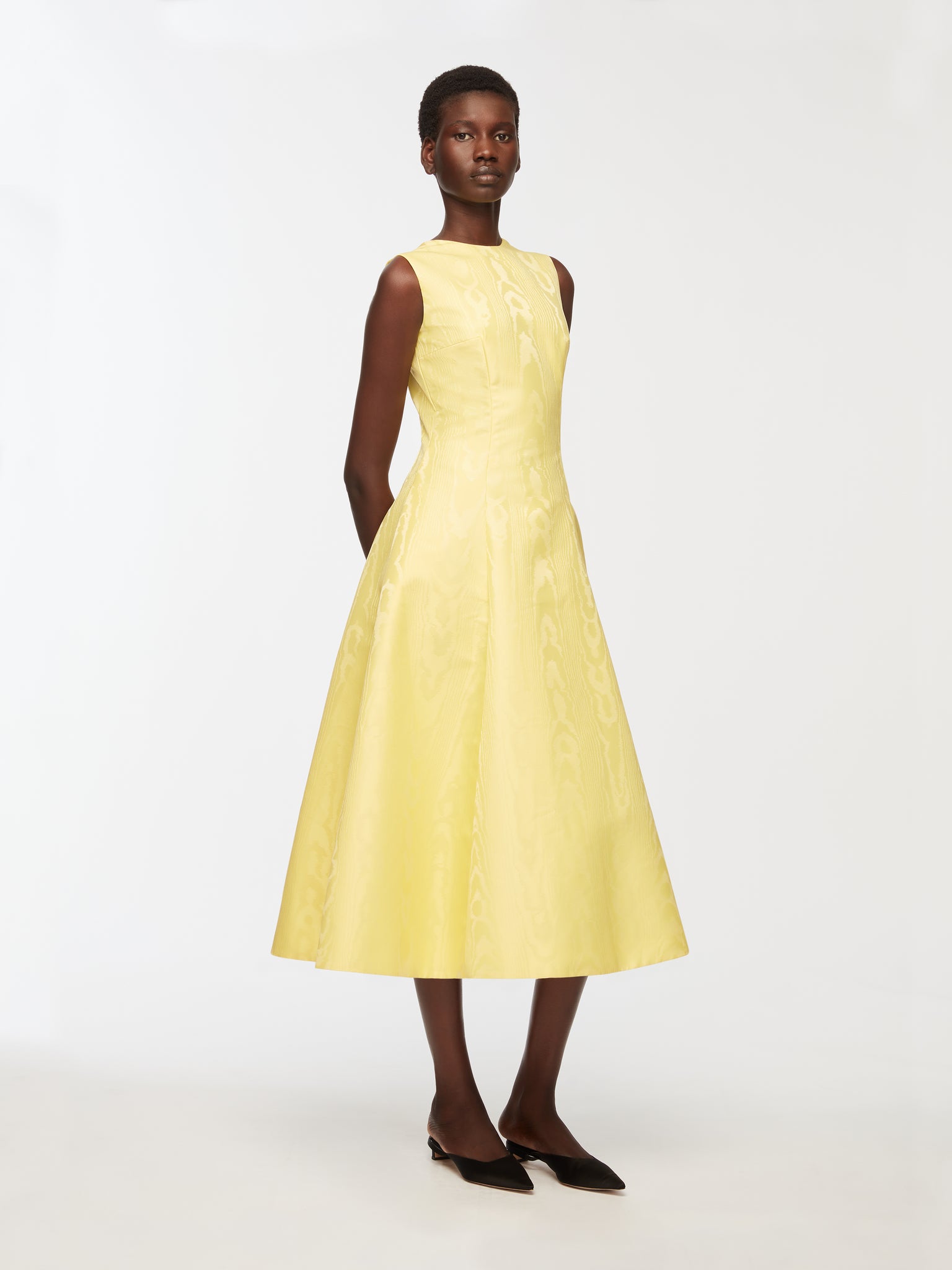 Mara Dress In Lemon Moire Mikado Model Front Shot | Emilia Wickstead