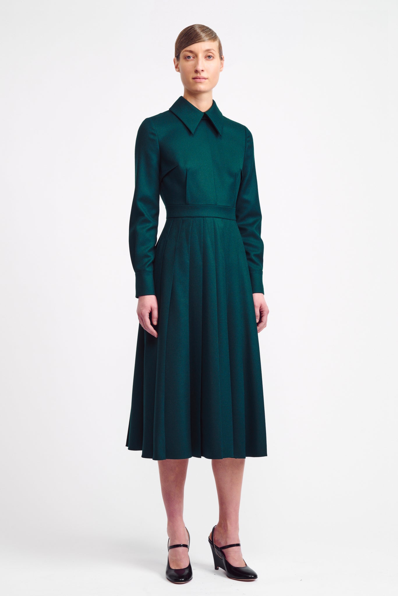 Emilia Wickstead - Maram Shirt Dress in Emerald Green Flanella