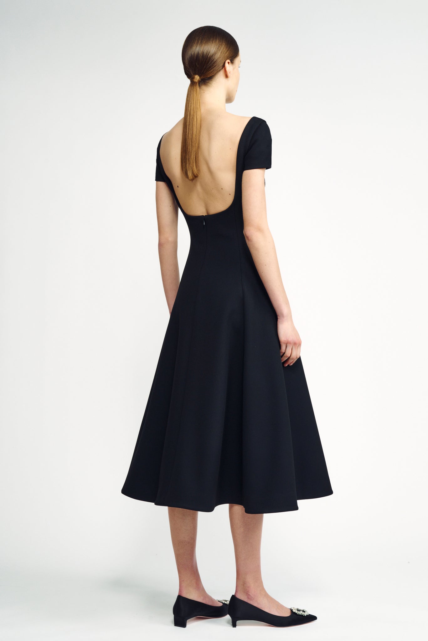 Marielle Dress | Black Cap Sleeve Scoop Back Dress | Emilia Wickstead