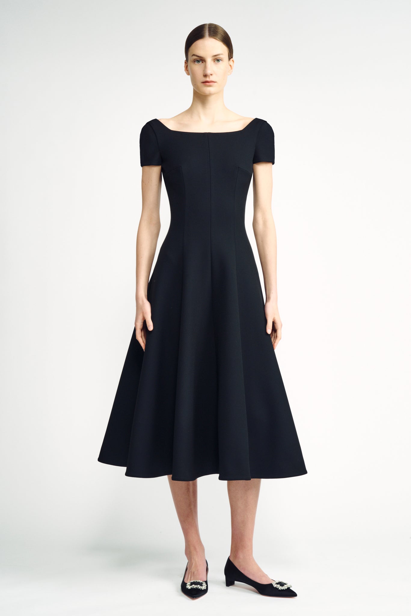 Marielle Dress | Black Cap Sleeve Scoop Back Dress | Emilia Wickstead