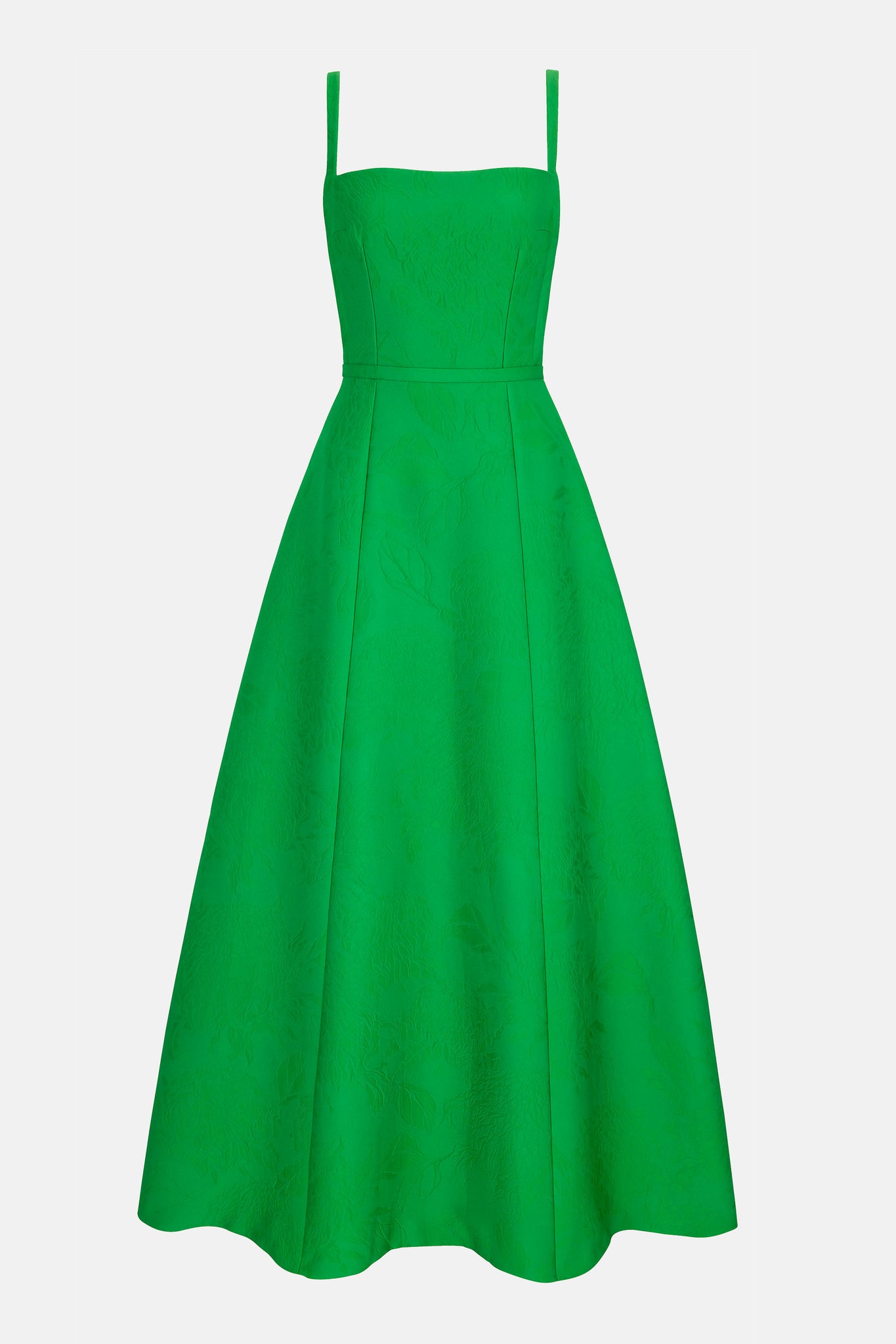 Mathilde Dress In Green Embossed Cloque cutout full length shot | Emilia Wickstead
