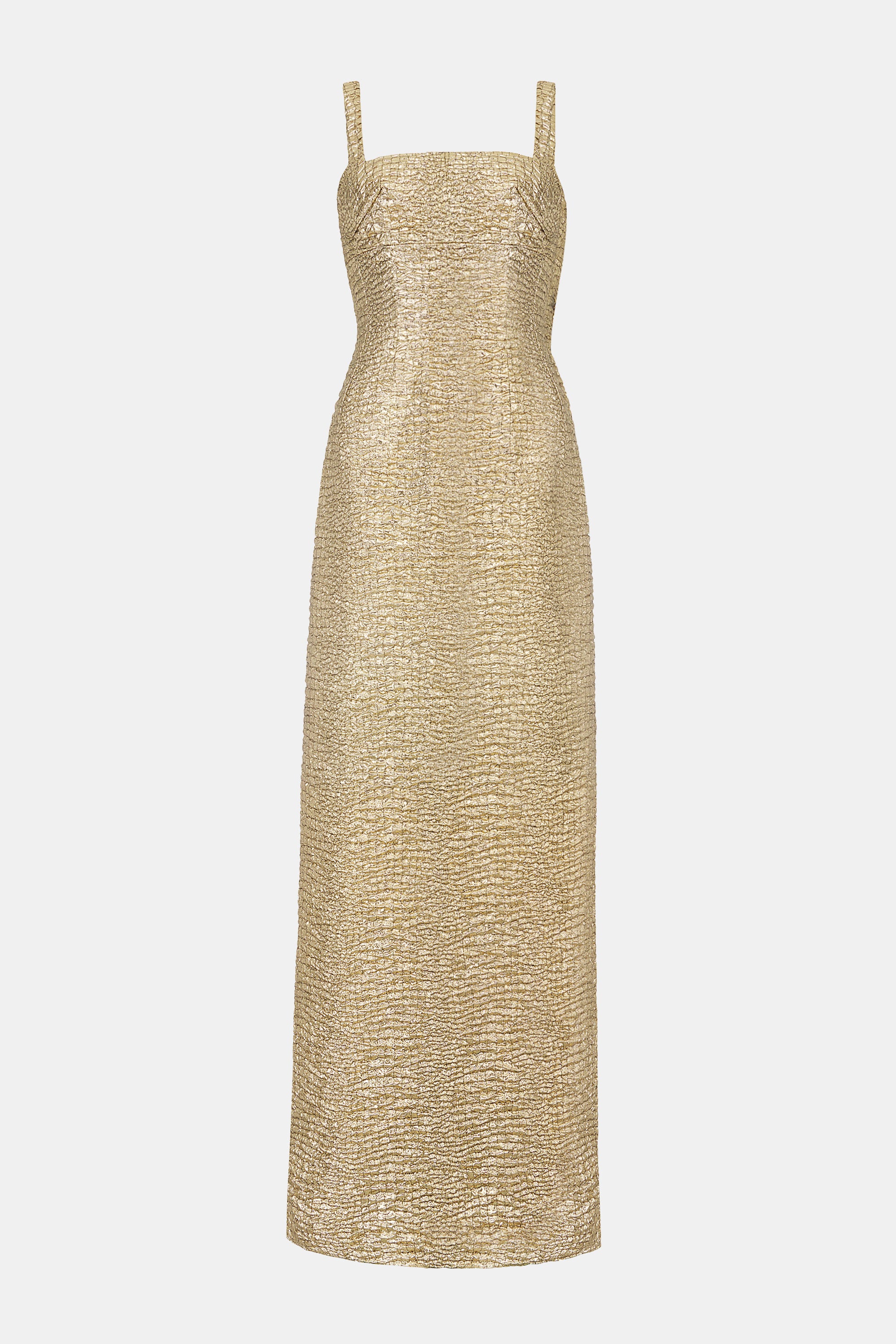 Micheline Dress In Gold Metallic Seersucker