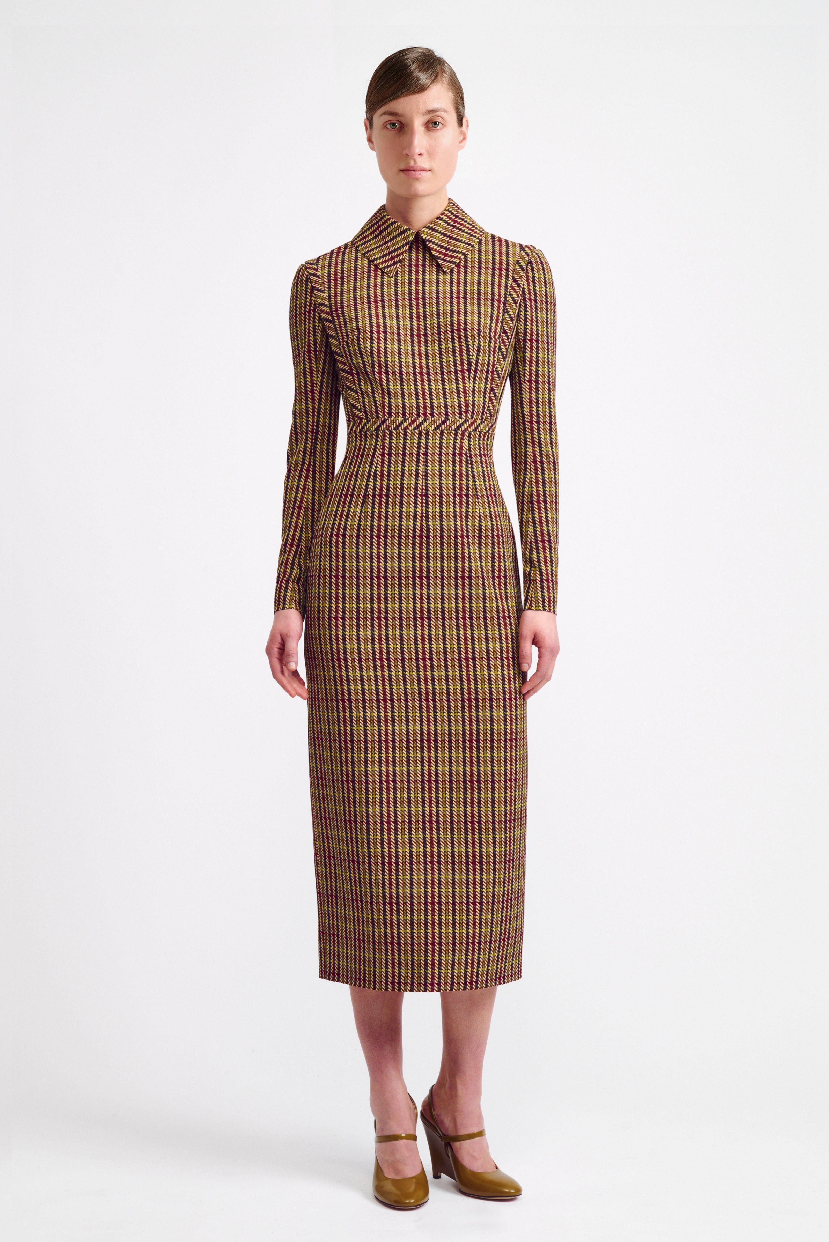 Miley Dress in Multi-Coloured Houndstooth Crepe Georgette | Emilia ...