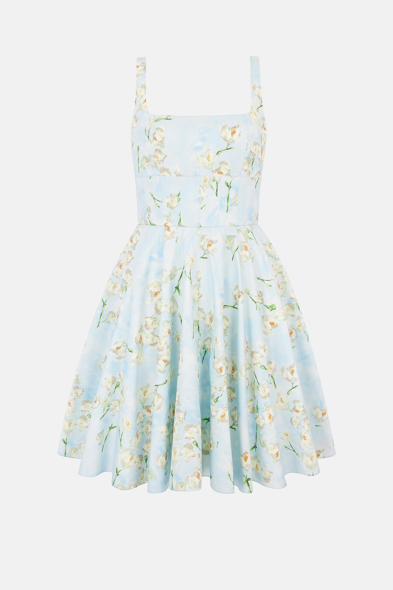 Emilia Wickstead - Mini Mona Dress with Little Lillie's on Blue Cotton Emilia Wickstead - Mini Mona Dress with Little Lillie's on Blue Cotton