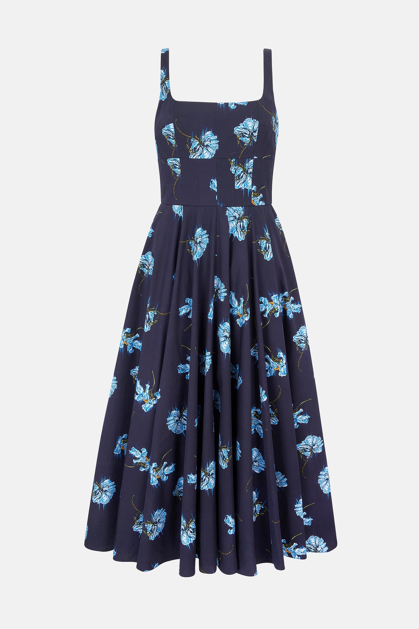 Emilia Wickstead - Mona Dress with Blue Flowers on Navy Cotton Emilia Wickstead - Mona Dress with Blue Flowers on Navy Cotton