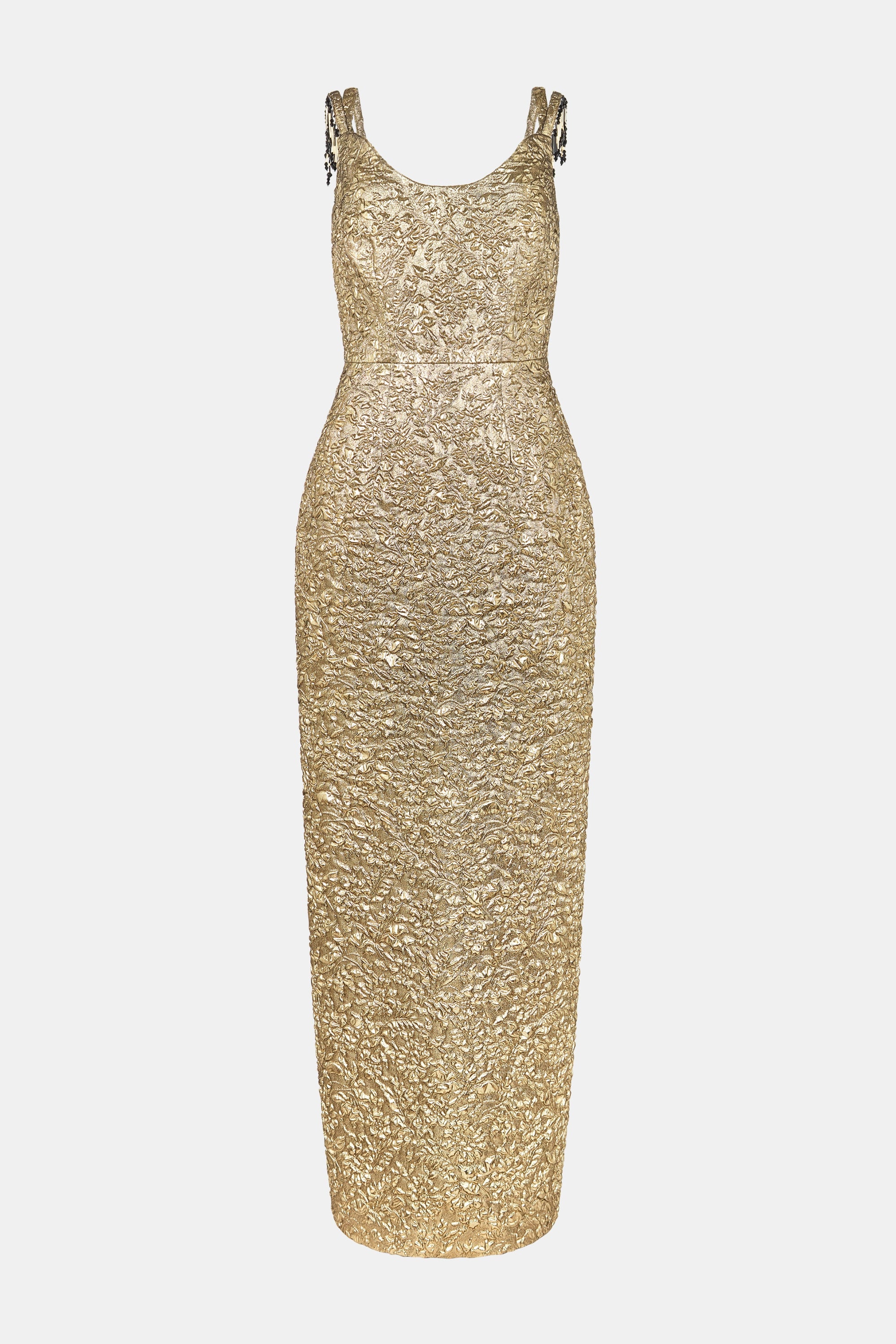 Morphita Dress In Gold Double Warp Floral