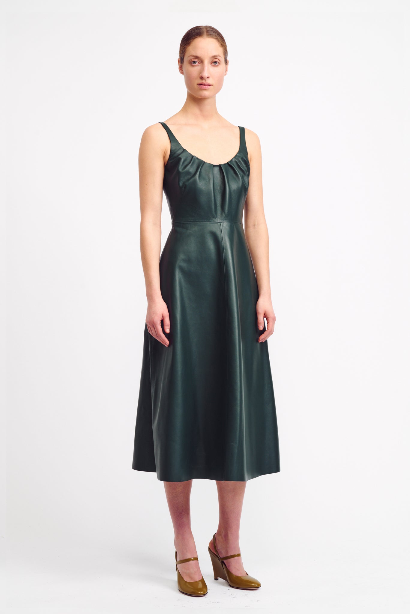 Murray Dark Green Leather Dress | Emilia Wickstead