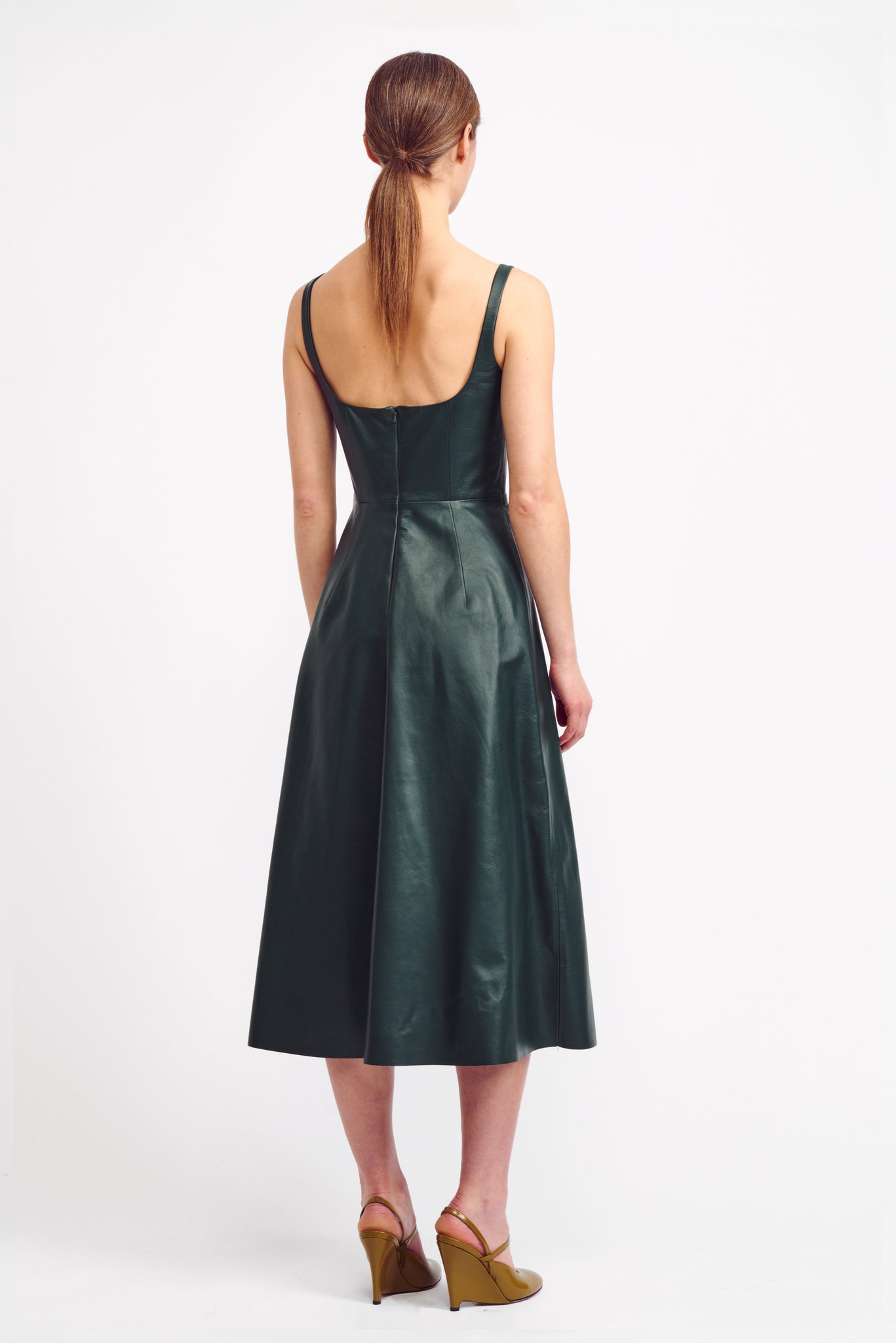 hunter green leather dress Stylish Hunter Green Faux Leather Dress for Fall