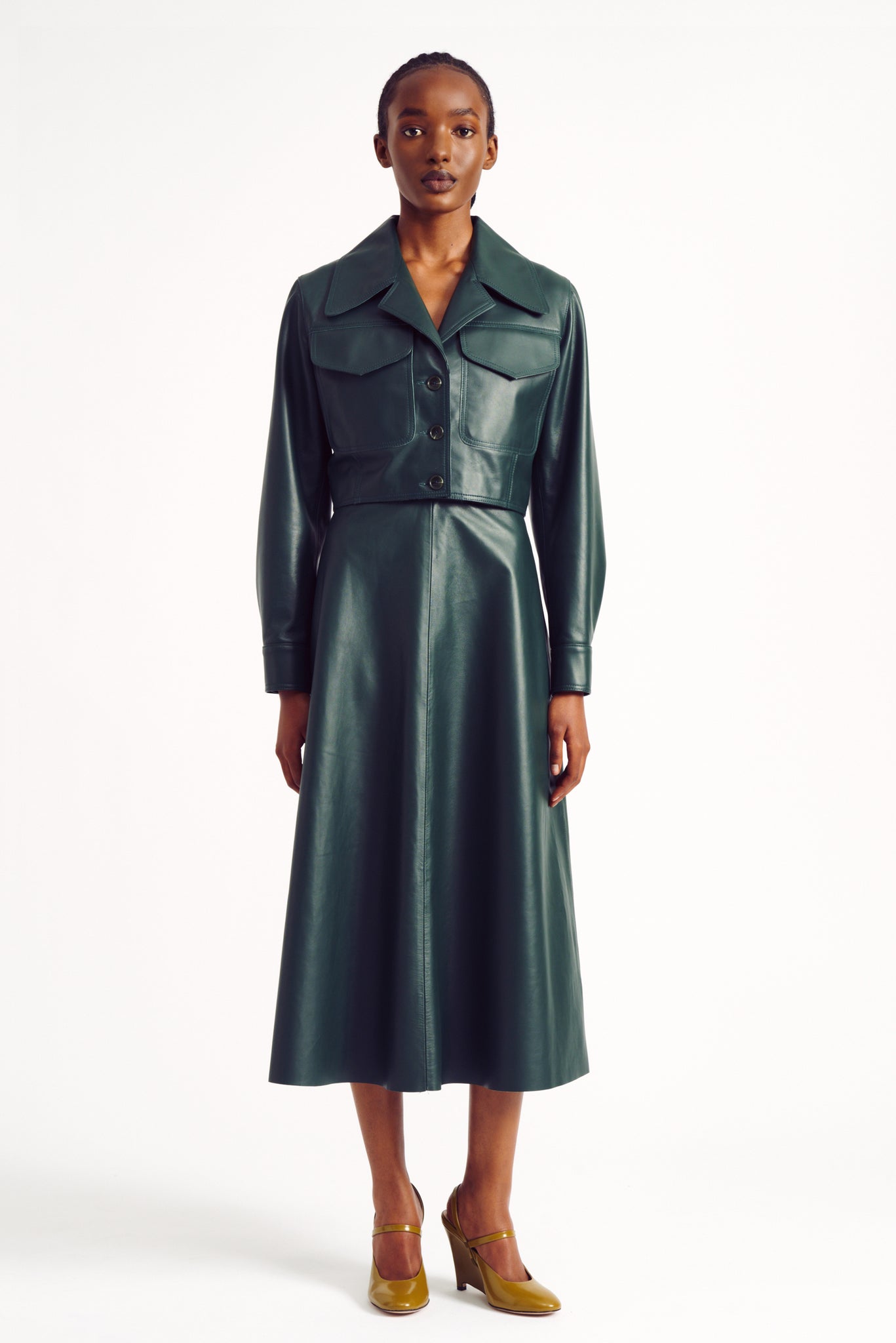 Nics Dark Green Cropped Leather Jacket | Emilia Wickstead