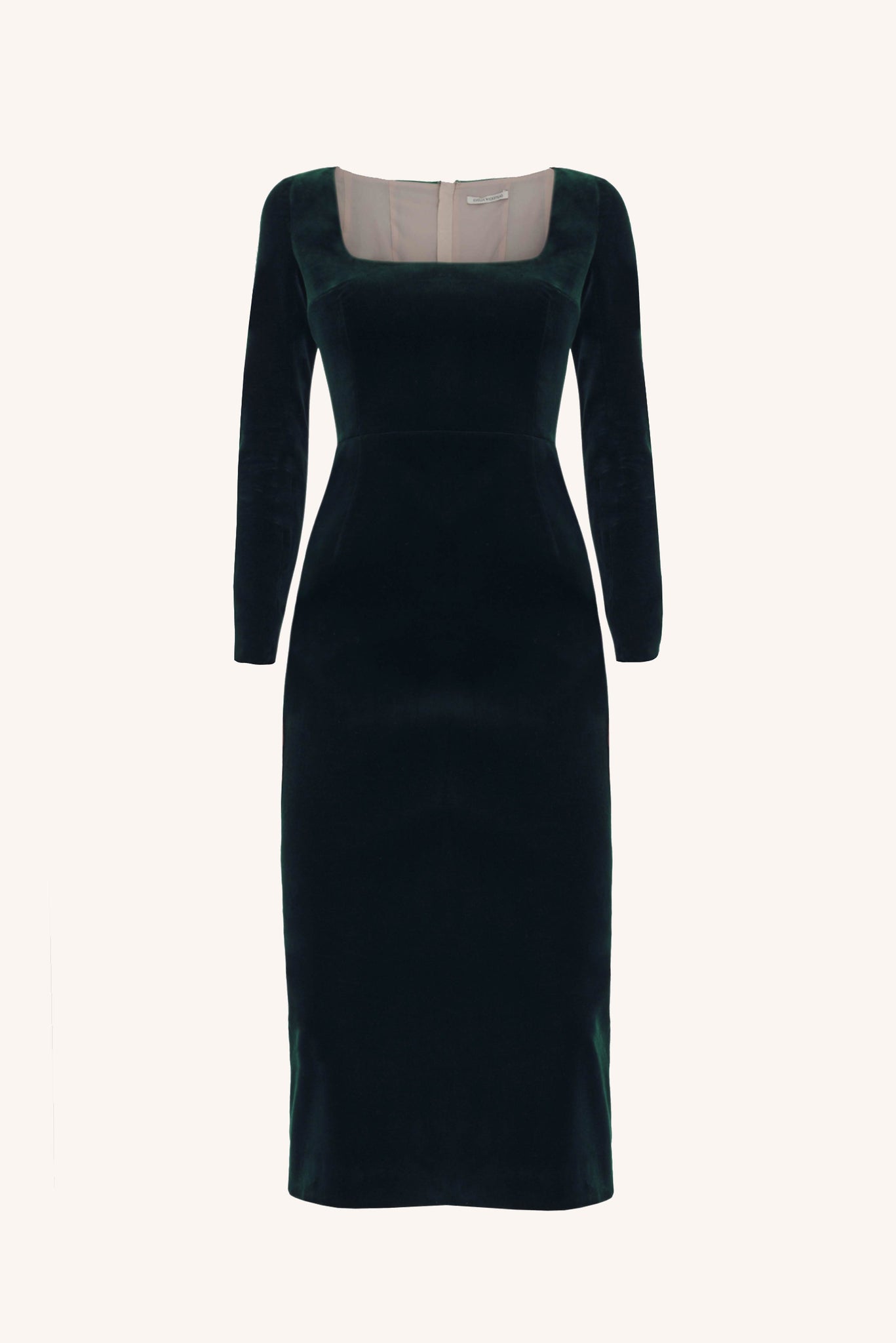 Nyla Dress | Dark Green Velvet Square Neck Pencil Dress | Emilia Wickstead