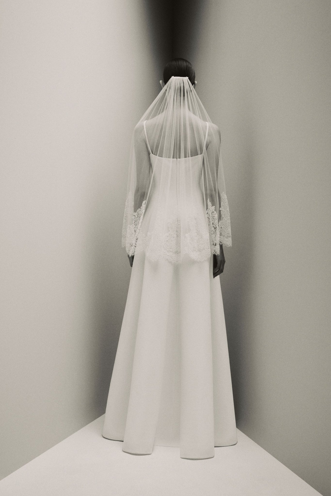 Oceana Bridal Dress in Ivory Double Wool Crepe with the Acanthus Veil | Emilia Wickstead