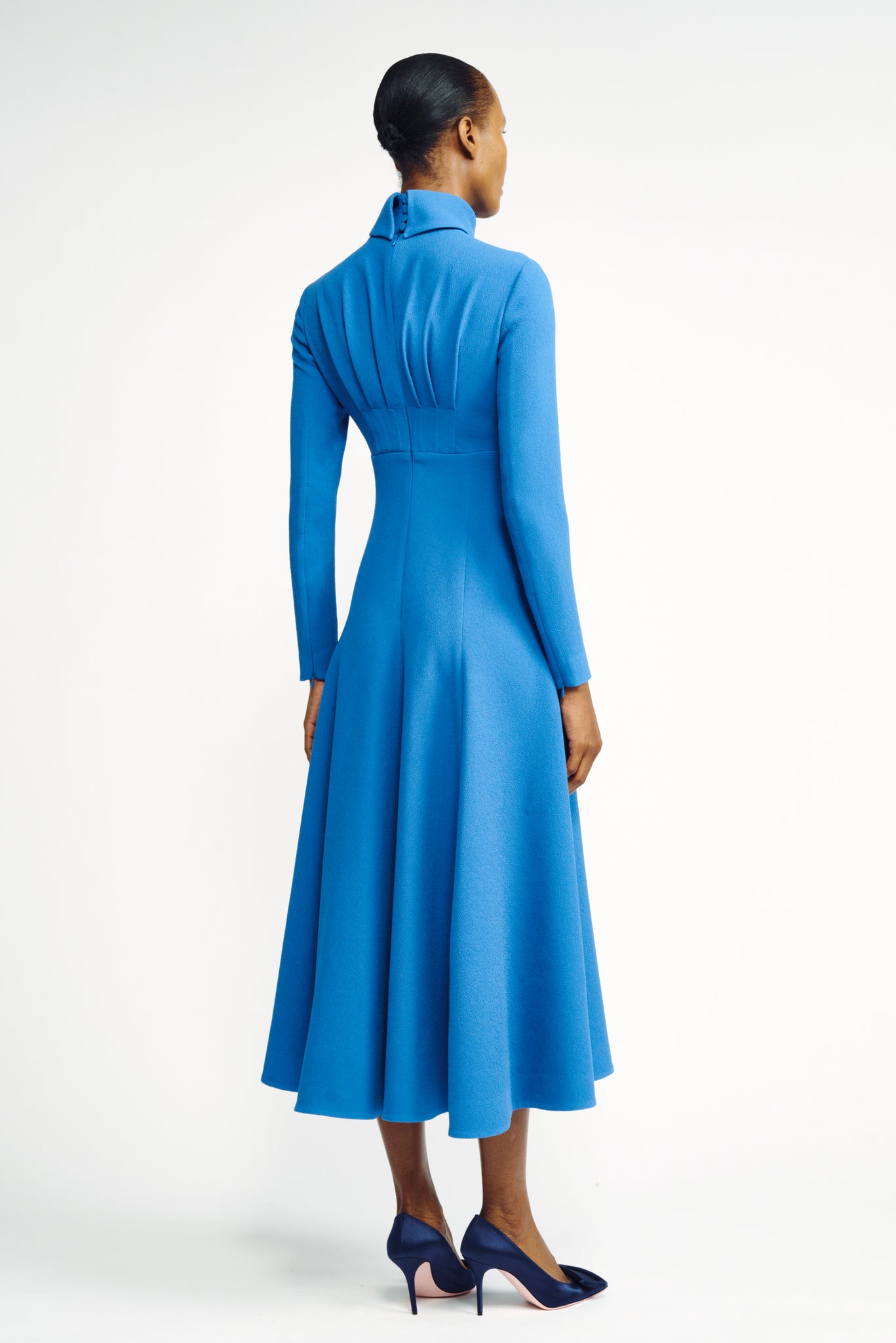 Oakley Dress | Blue Long Sleeve High Neck Dress | Emilia Wickstead