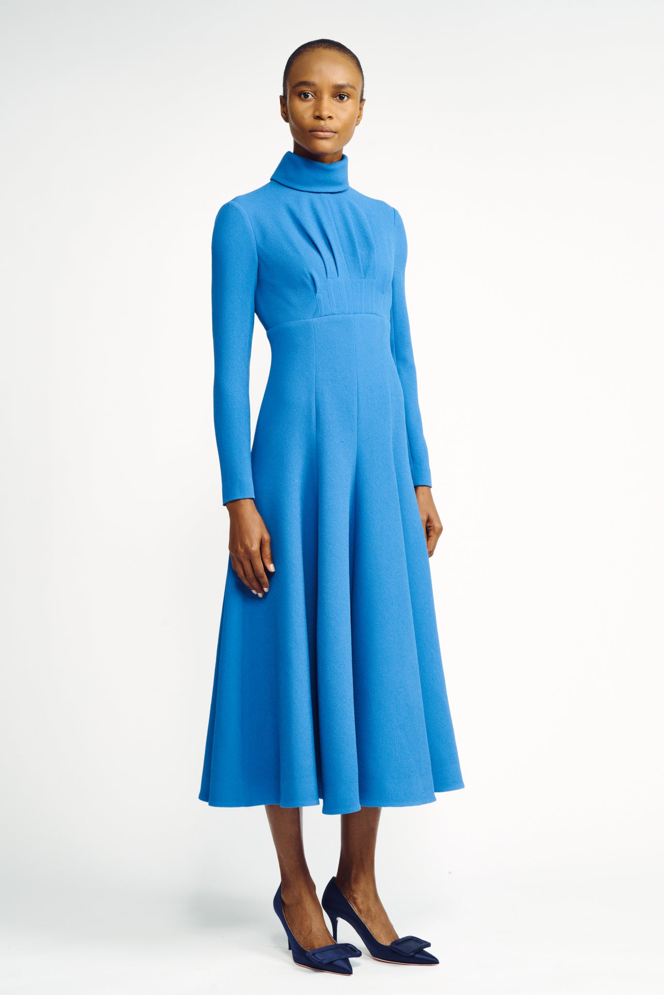 Oakley Dress | Blue Long Sleeve High Neck Dress | Emilia Wickstead
