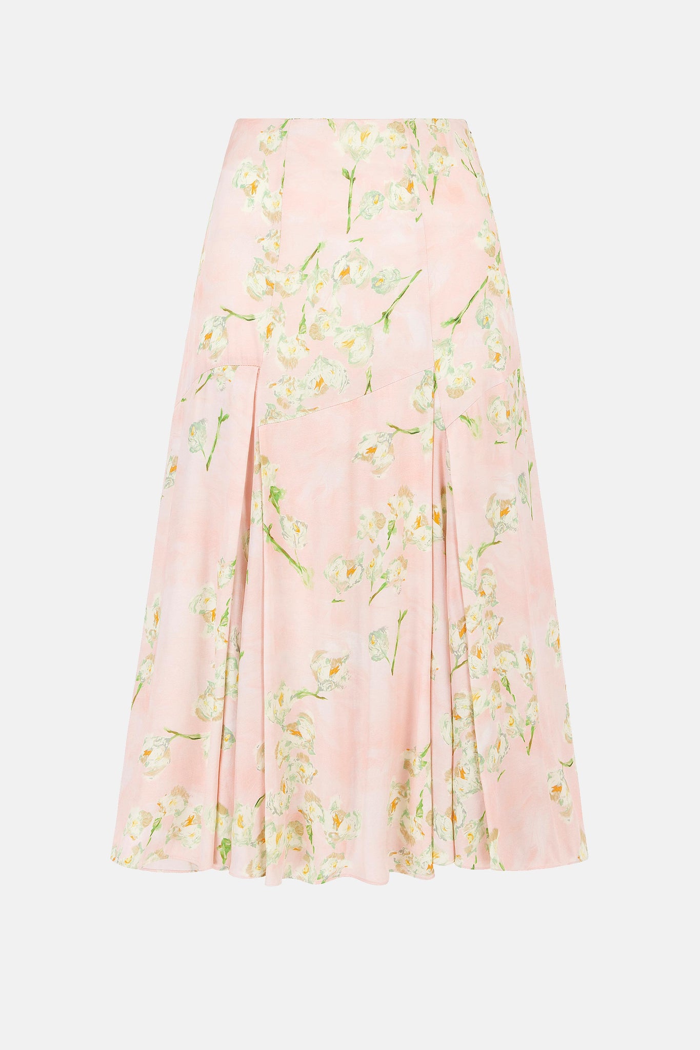 Obispo Skirt In Little Lillies On Pink Floral Print Viscose Twill