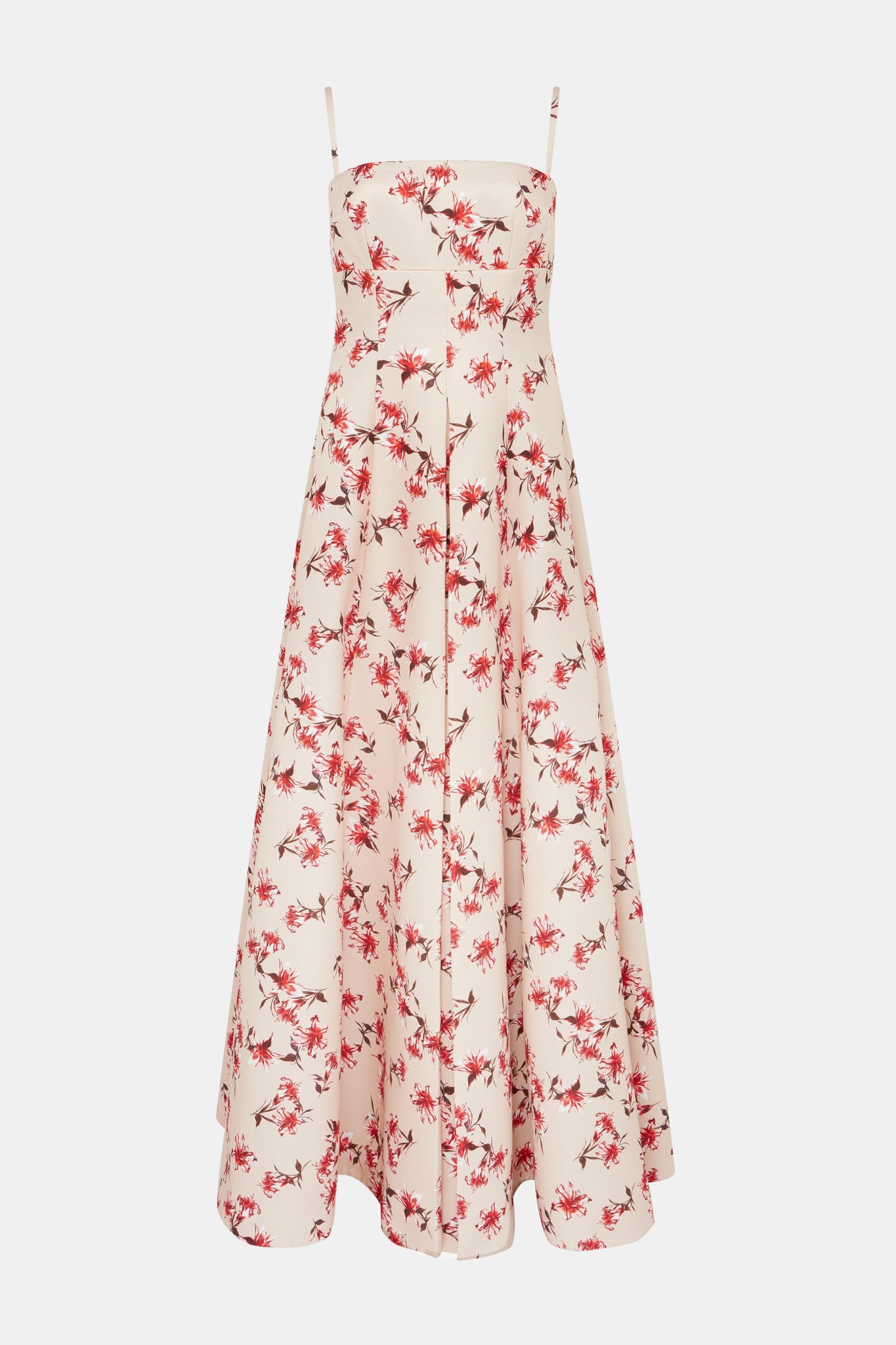 Oceana Dress in Red Summer Lillies on Pink Taffeta Faille Front Shot | Emilia Wickstead