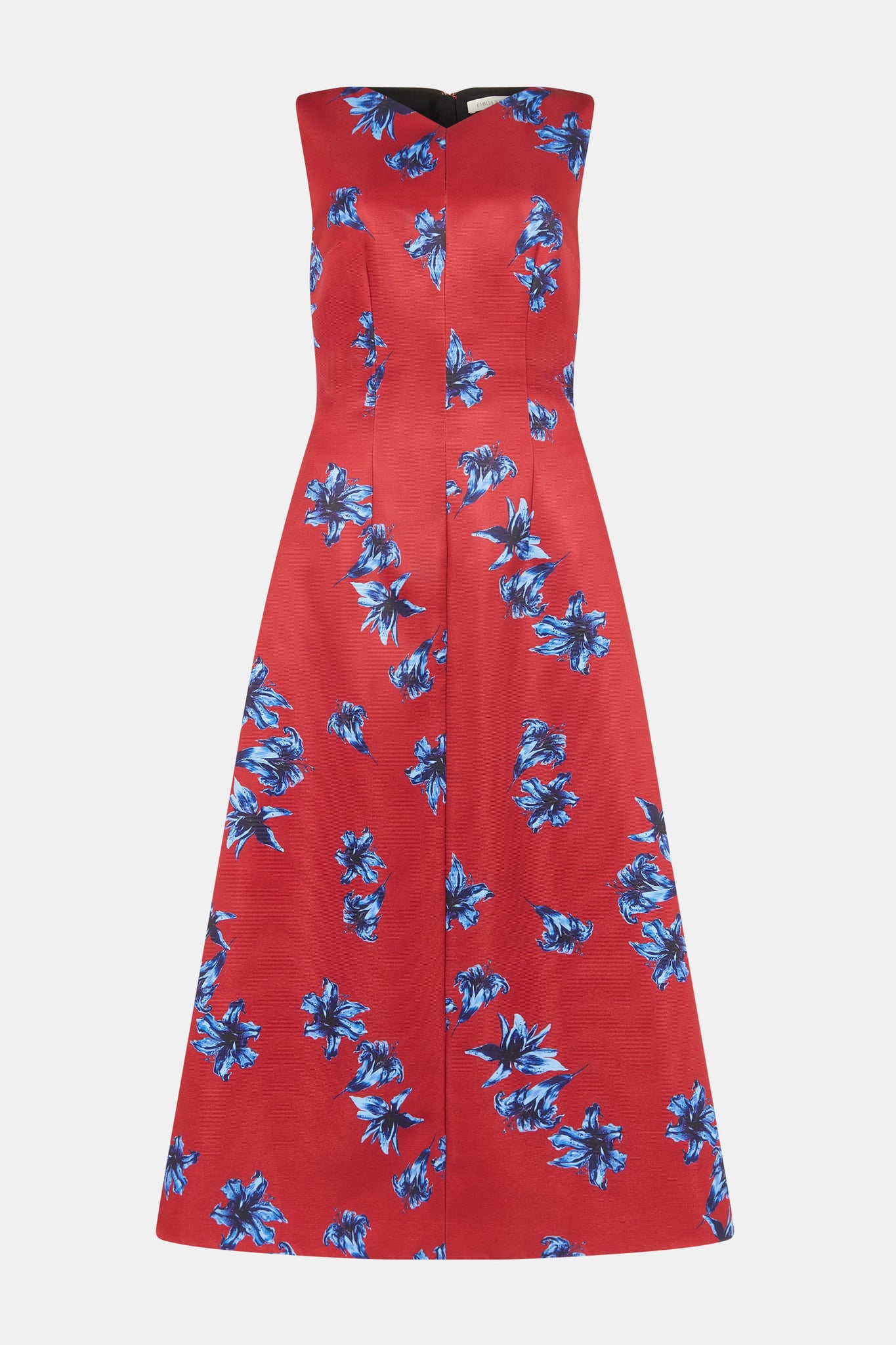 Octavie Dress In Red & Blue Festive Lillies Taffeta Faille | Emilia Wickstead