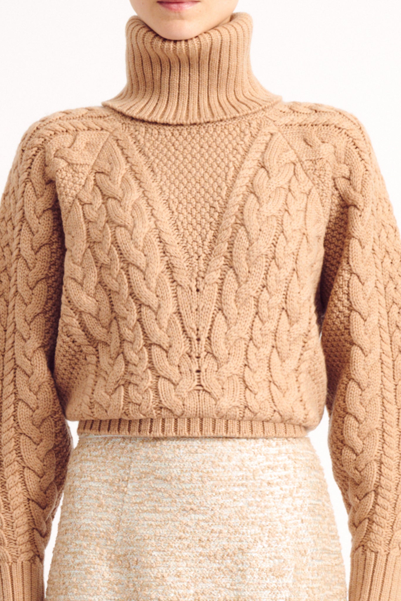Otis Sand Melange Cashfeel Cable Knit Sweater | Emilia Wickstead