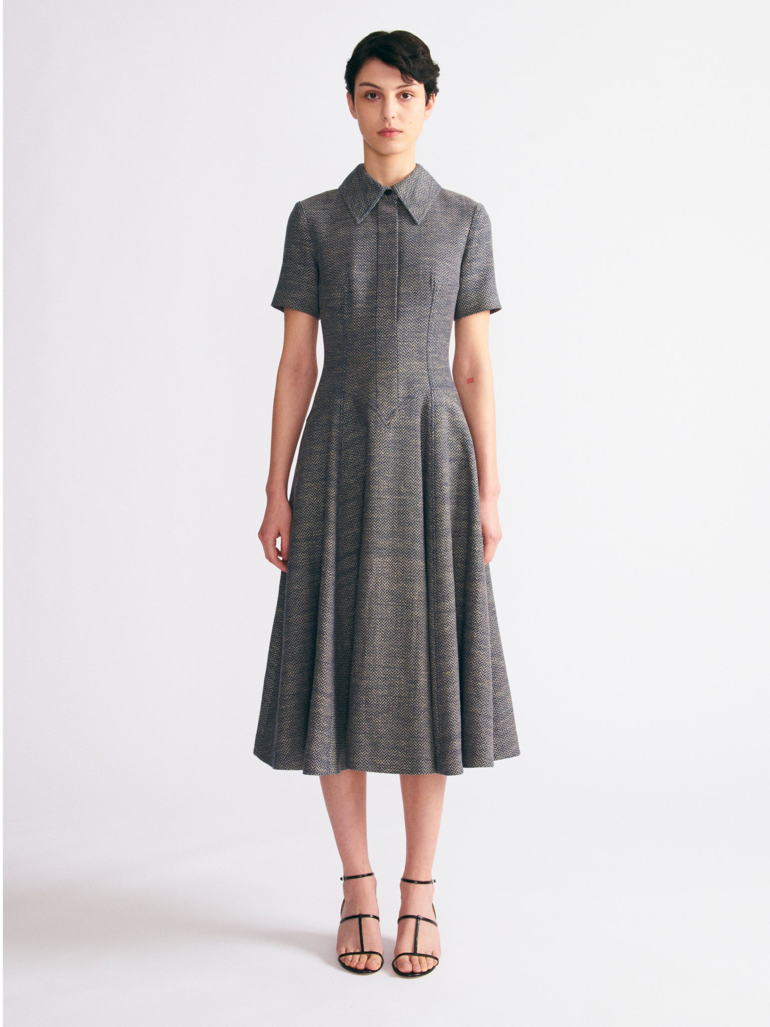 Jody Dress In Navy & Ivory Chevron Weave | Emilia Wickstead