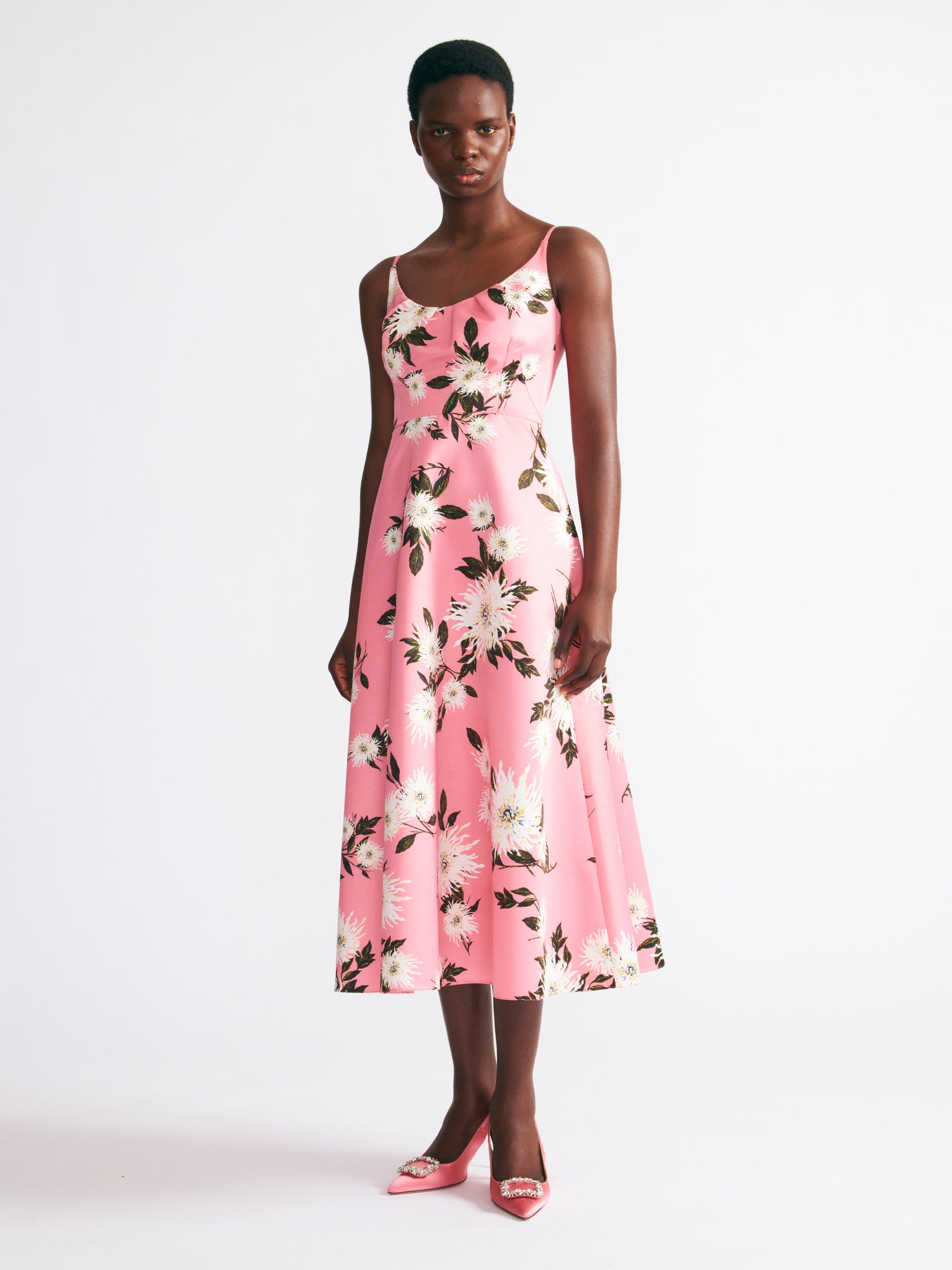 Wenna Dress In Pink Dahlia Floral Print Taffeta Faille | Emilia Wickstead