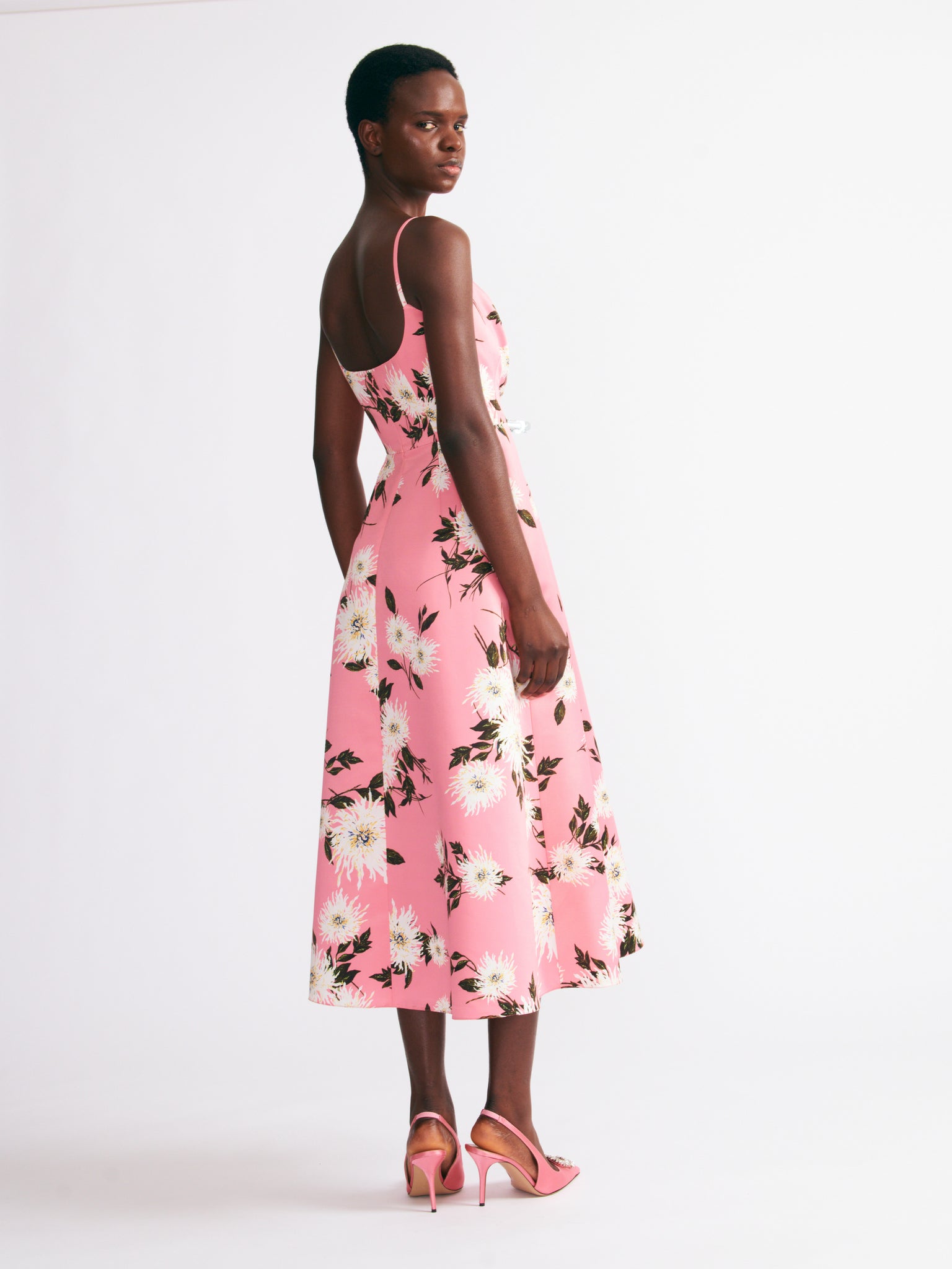 Wenna Dress In Pink Dahlia Floral Print Taffeta Faille | Emilia Wickstead