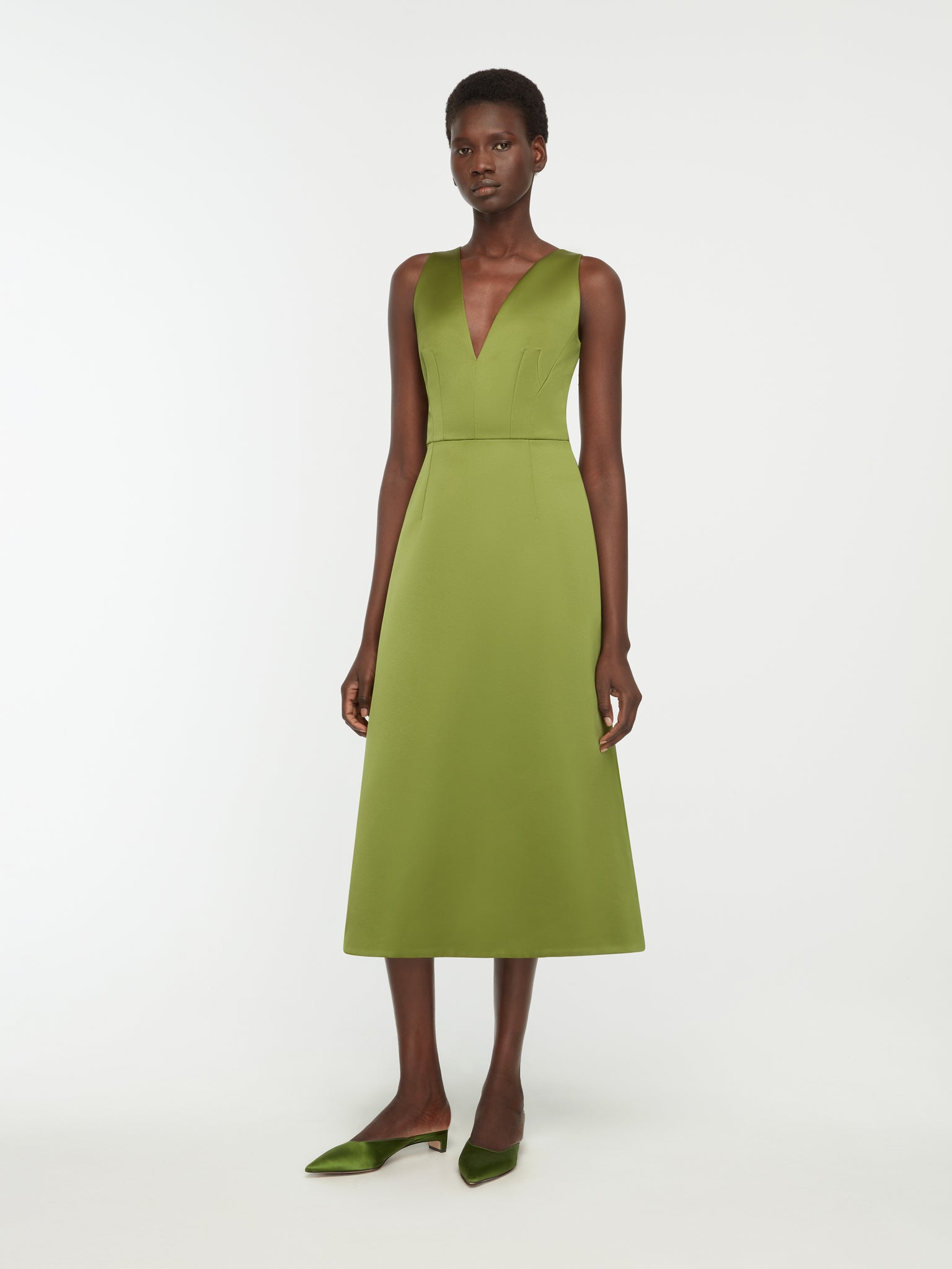Adonica Dress In Green Italian Duchess Satin