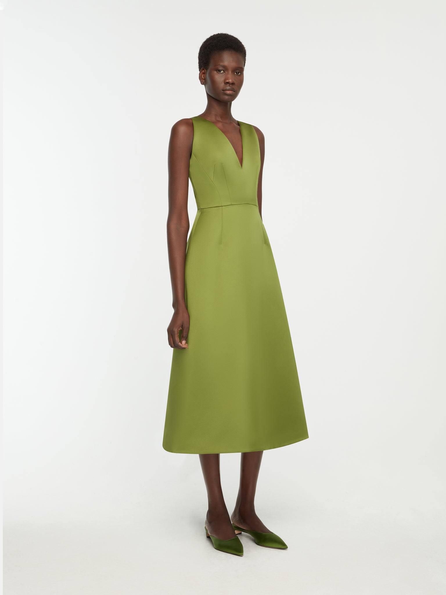 Adonica Dress In Green Italian Duchess Satin