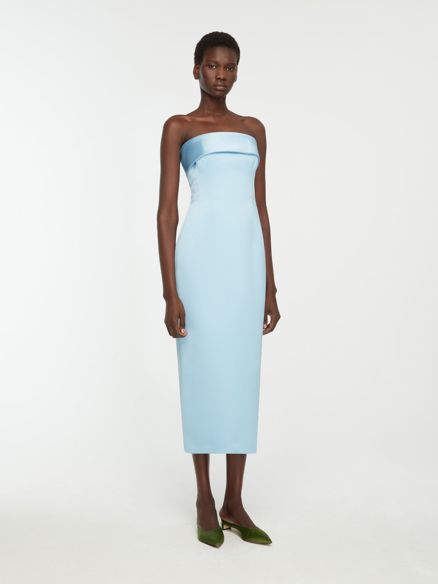 Keeley Dress In Blue Italian Duchess Satin